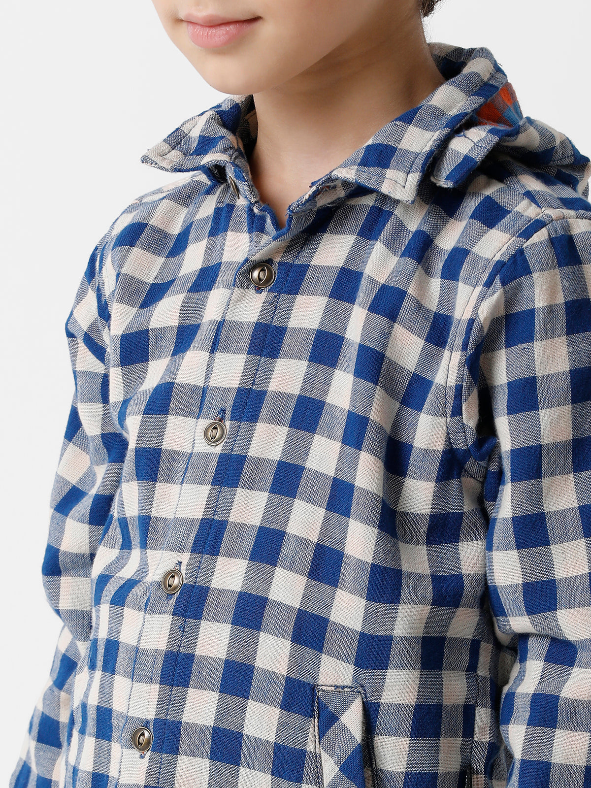 Blue Checked Hoodie Shirt