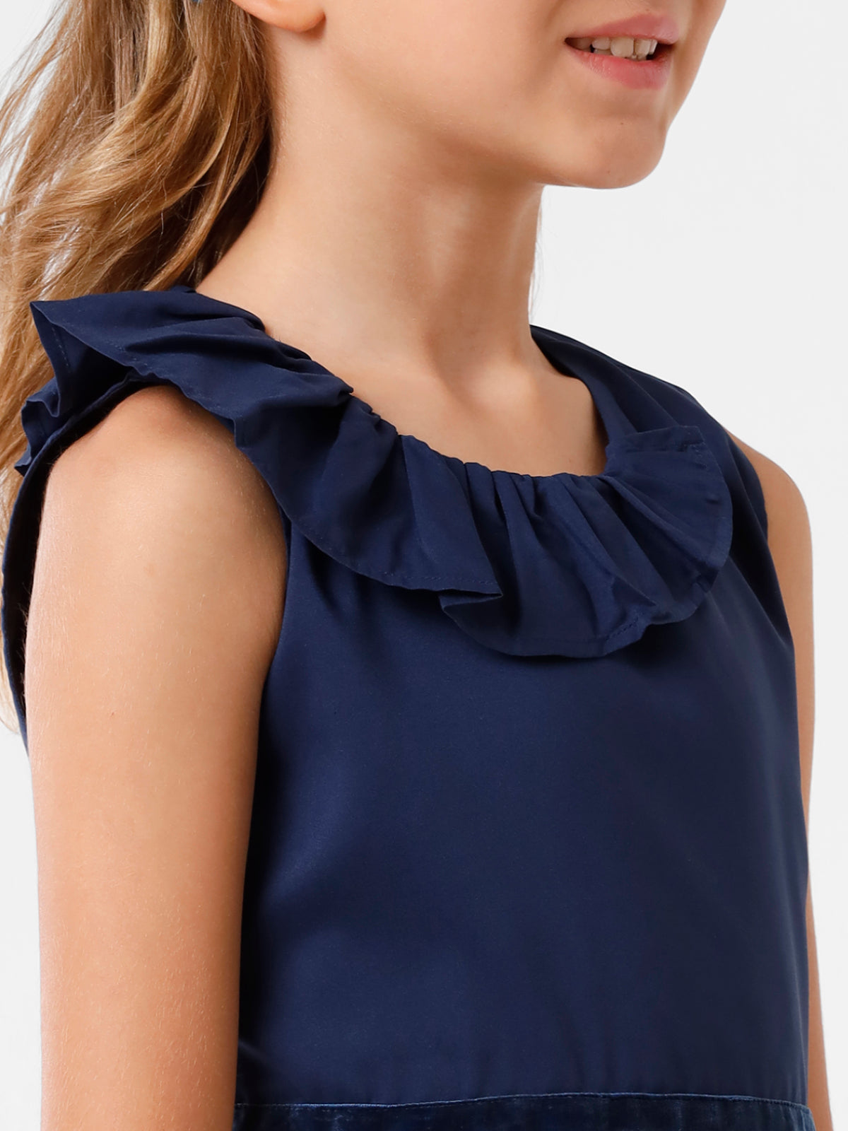 White & Navy Floral Printed Dress