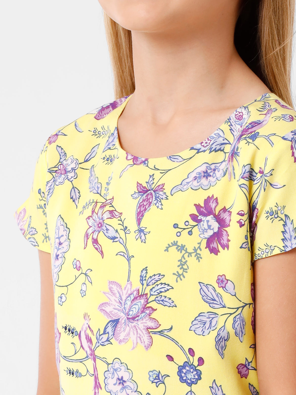 Yellow and Purple Floral Printed Dress