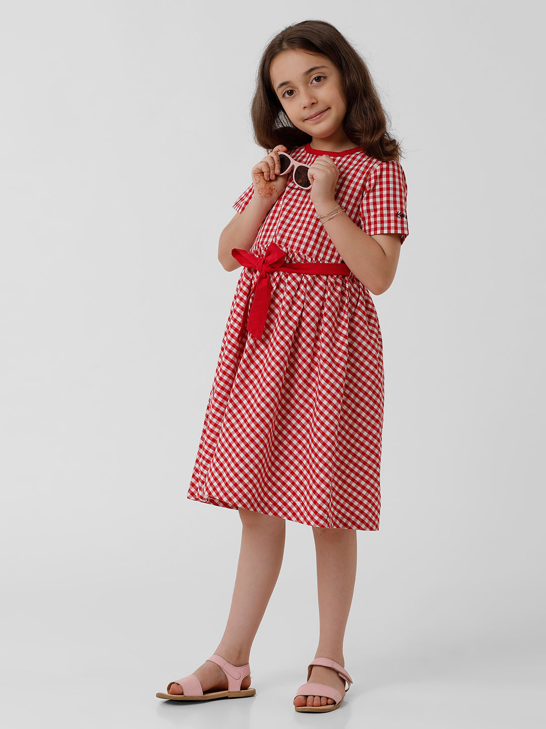 Girls Gingham Checked Flared Dress
