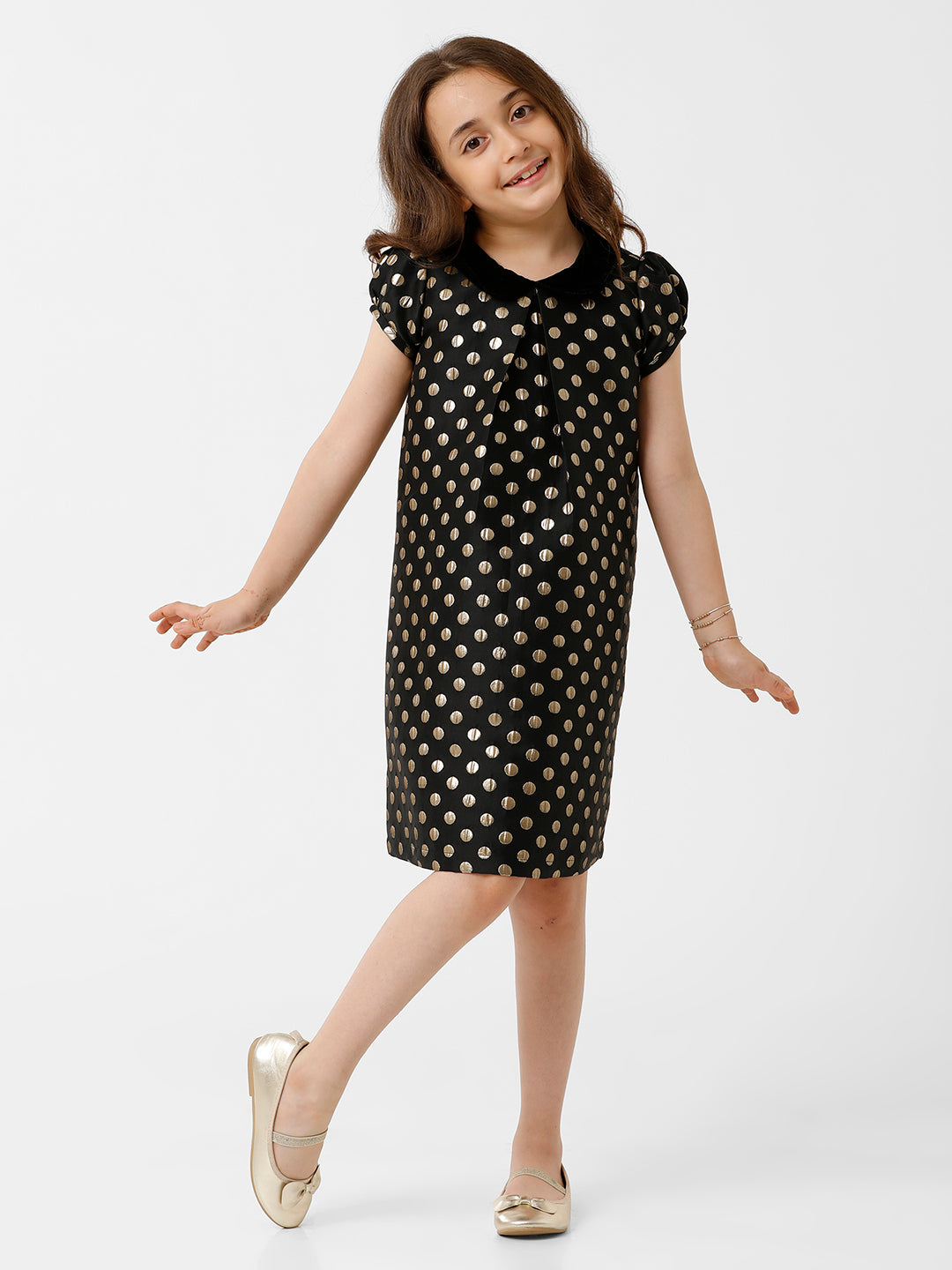 Girls Golden Phulka Party Wear Dress