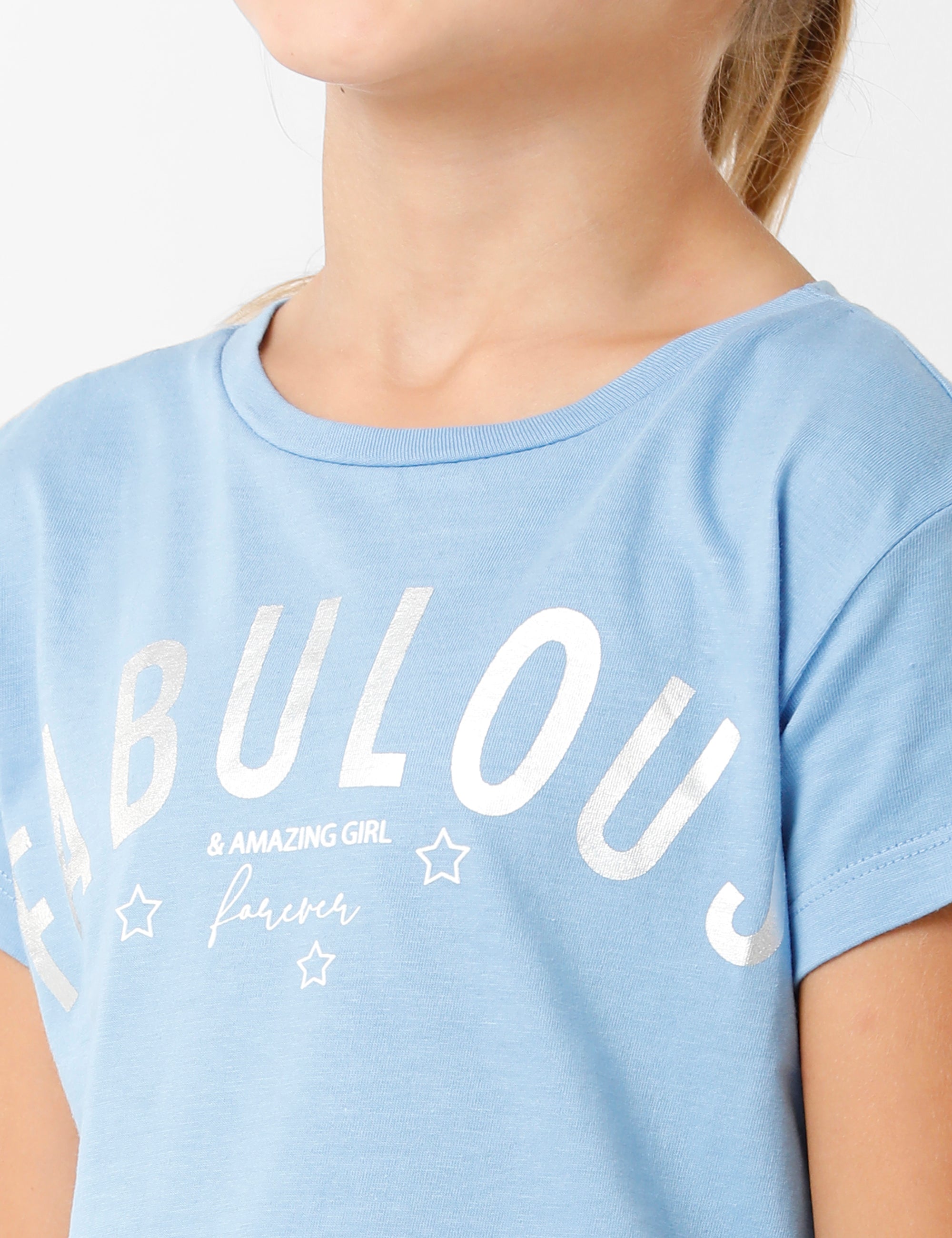 Printed Baby Blue Crop T-Shirt