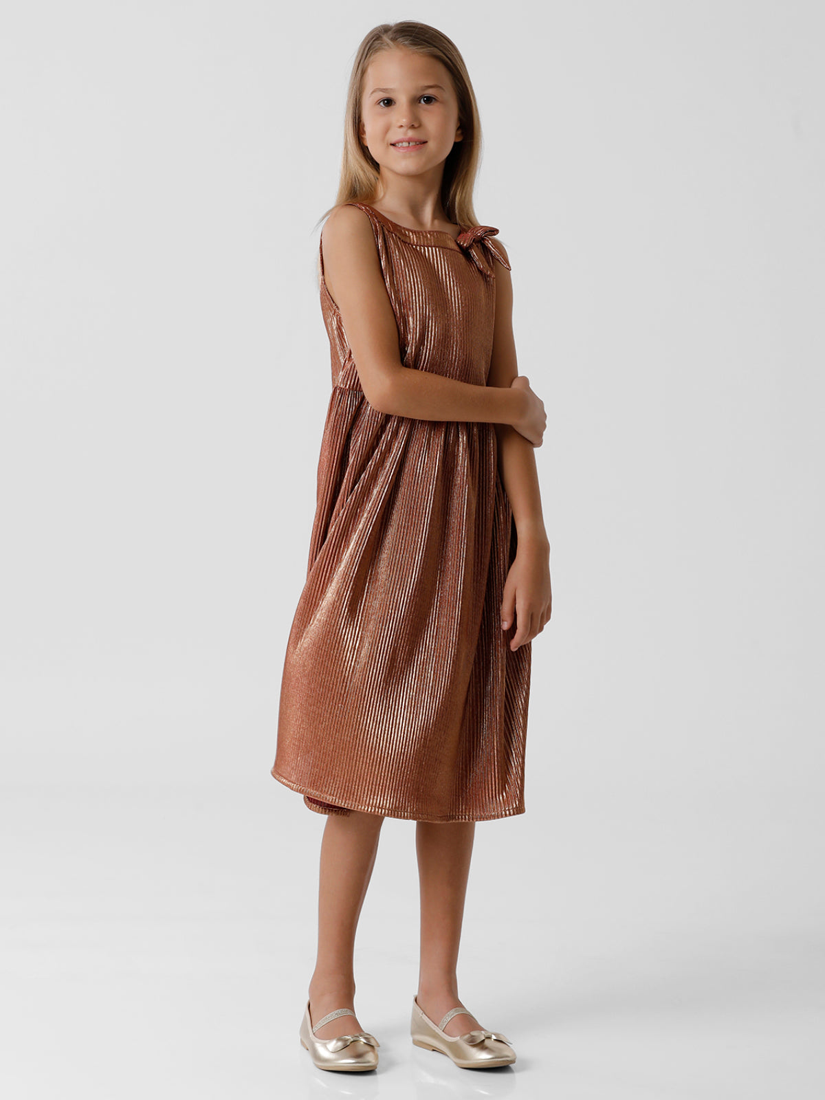 Brown Pleated Fabric Dress