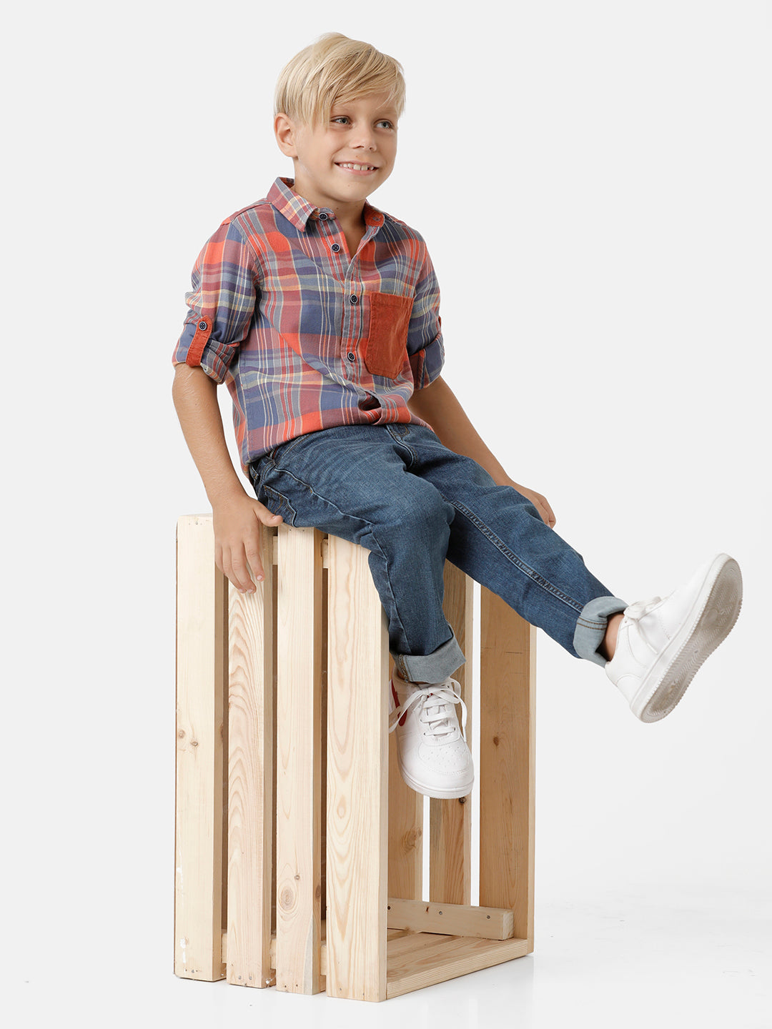 Boy's checked shirt with contrast pocket