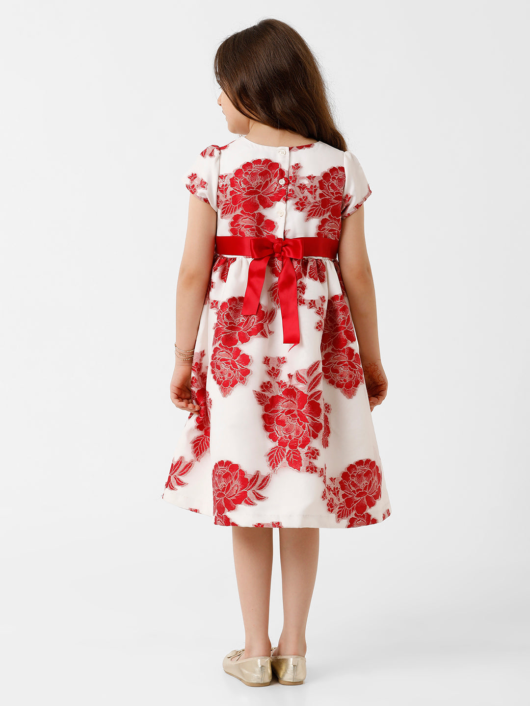 Girls Floral Jacquard Party Wear Dress