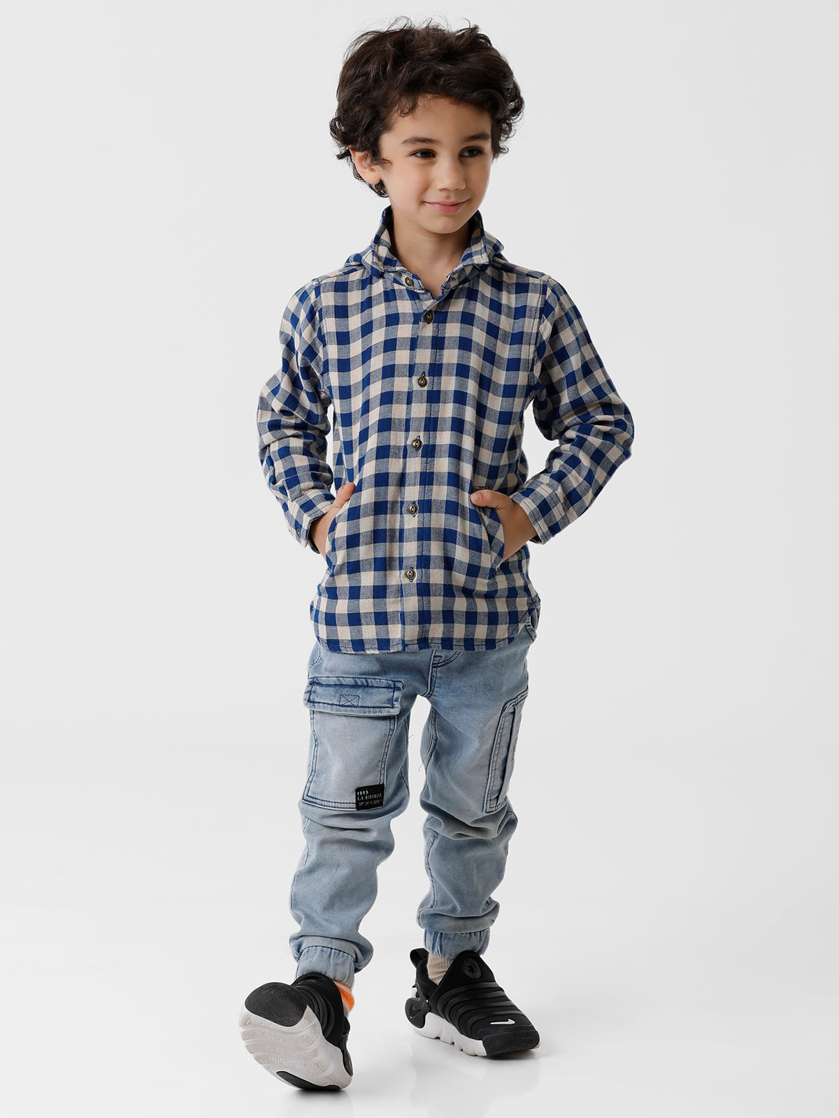 Blue Checked Hoodie Shirt