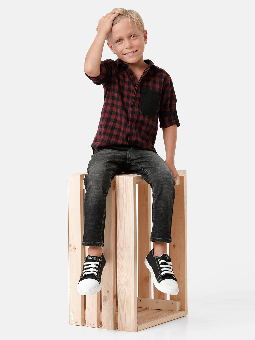 Boys Flannel Checked Shirt with Contrast Pocket