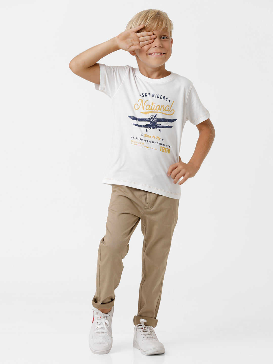 Boys Placement Printed T-shirt with Contrast Stitching