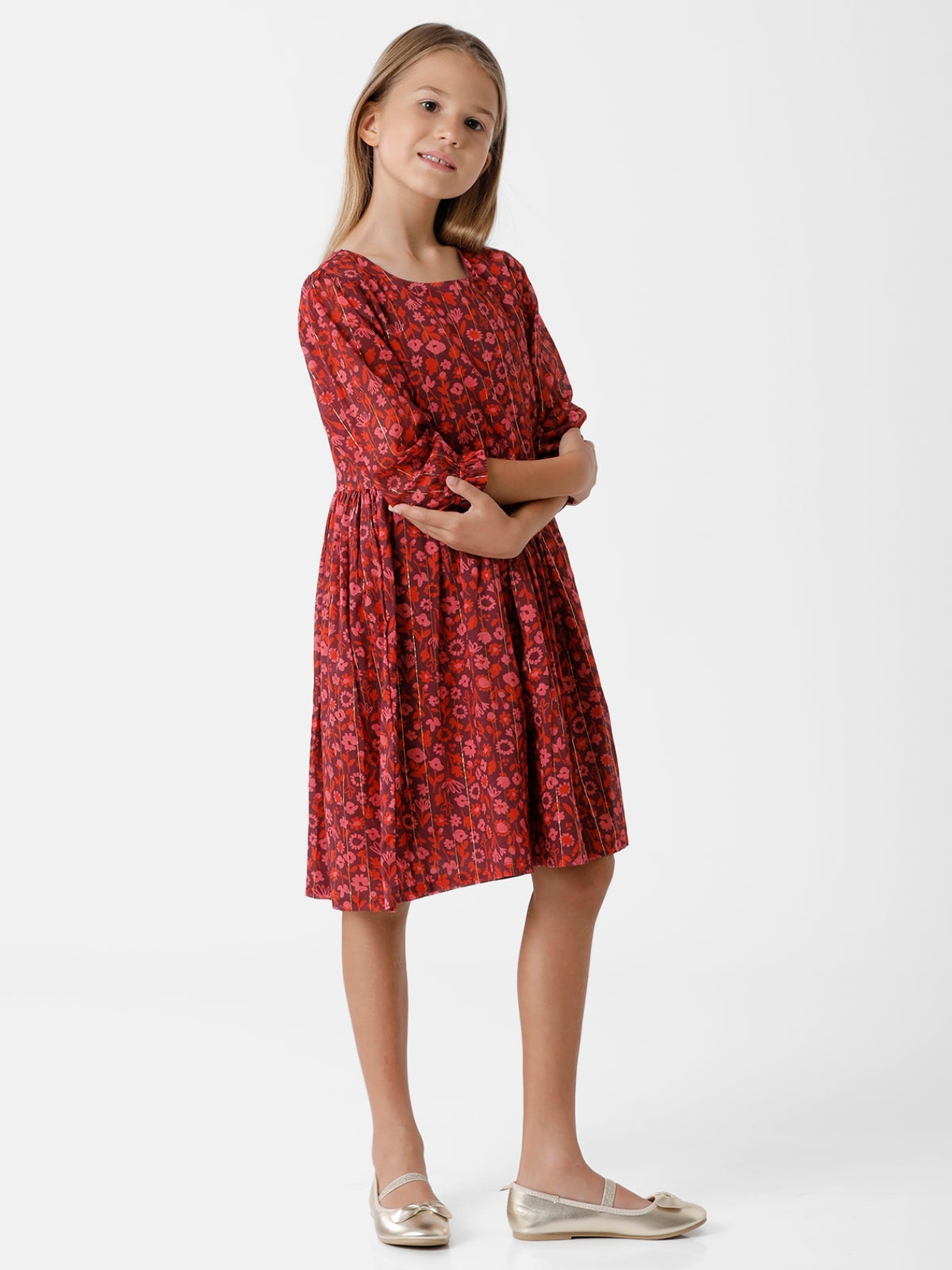 Floral Printed Dress with Lurex