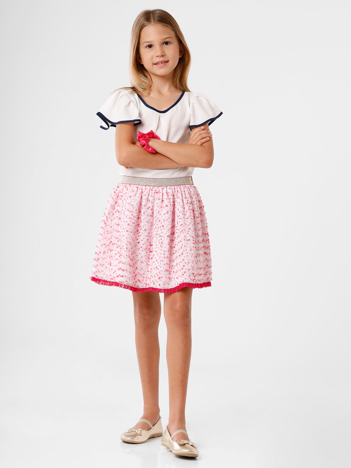 Pink Textured Knee Length Skirt
