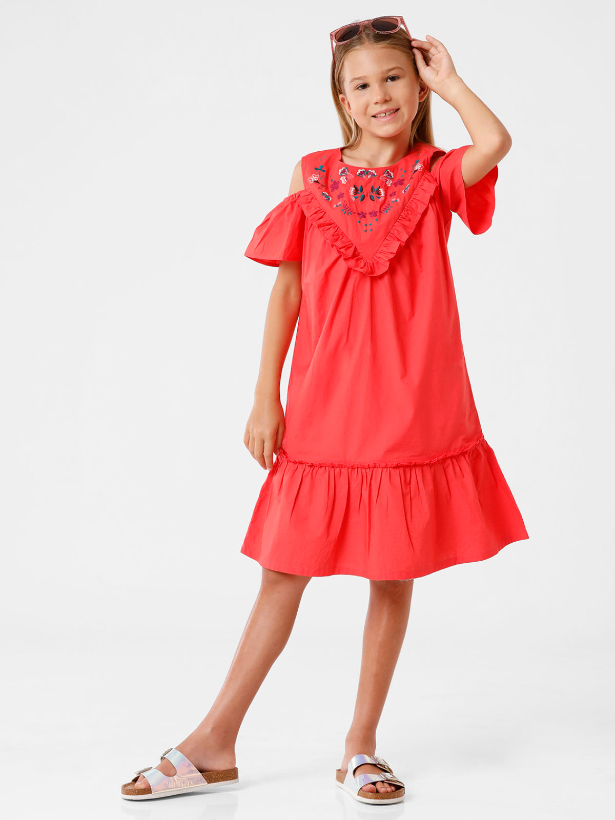 Cold Shoulder Dress with Embroidery