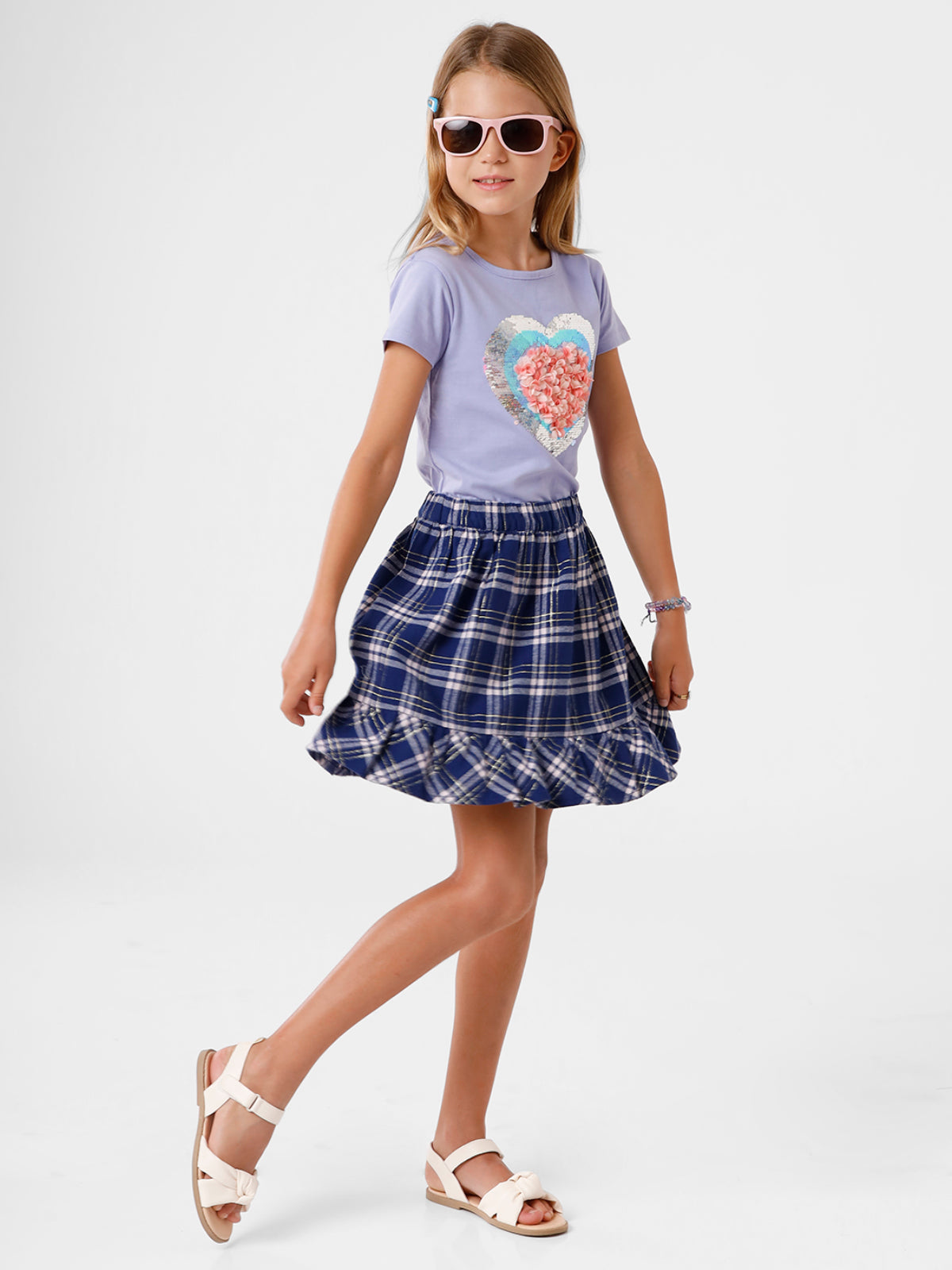 Blue Checks Knee Length Skirt