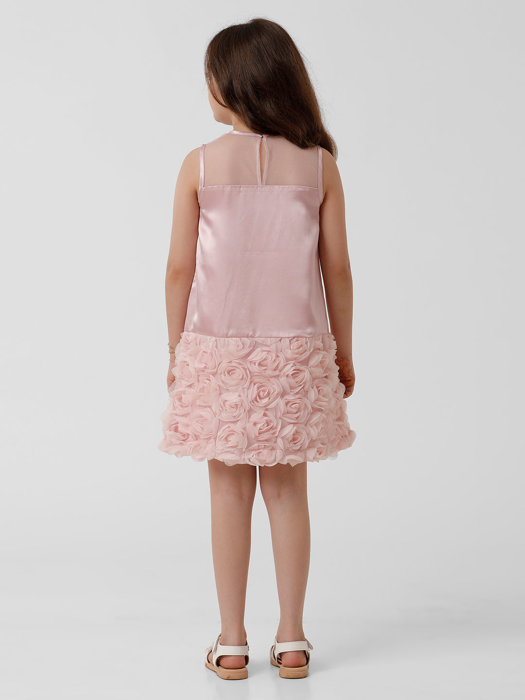 Girls 3D floral cut and sew dress