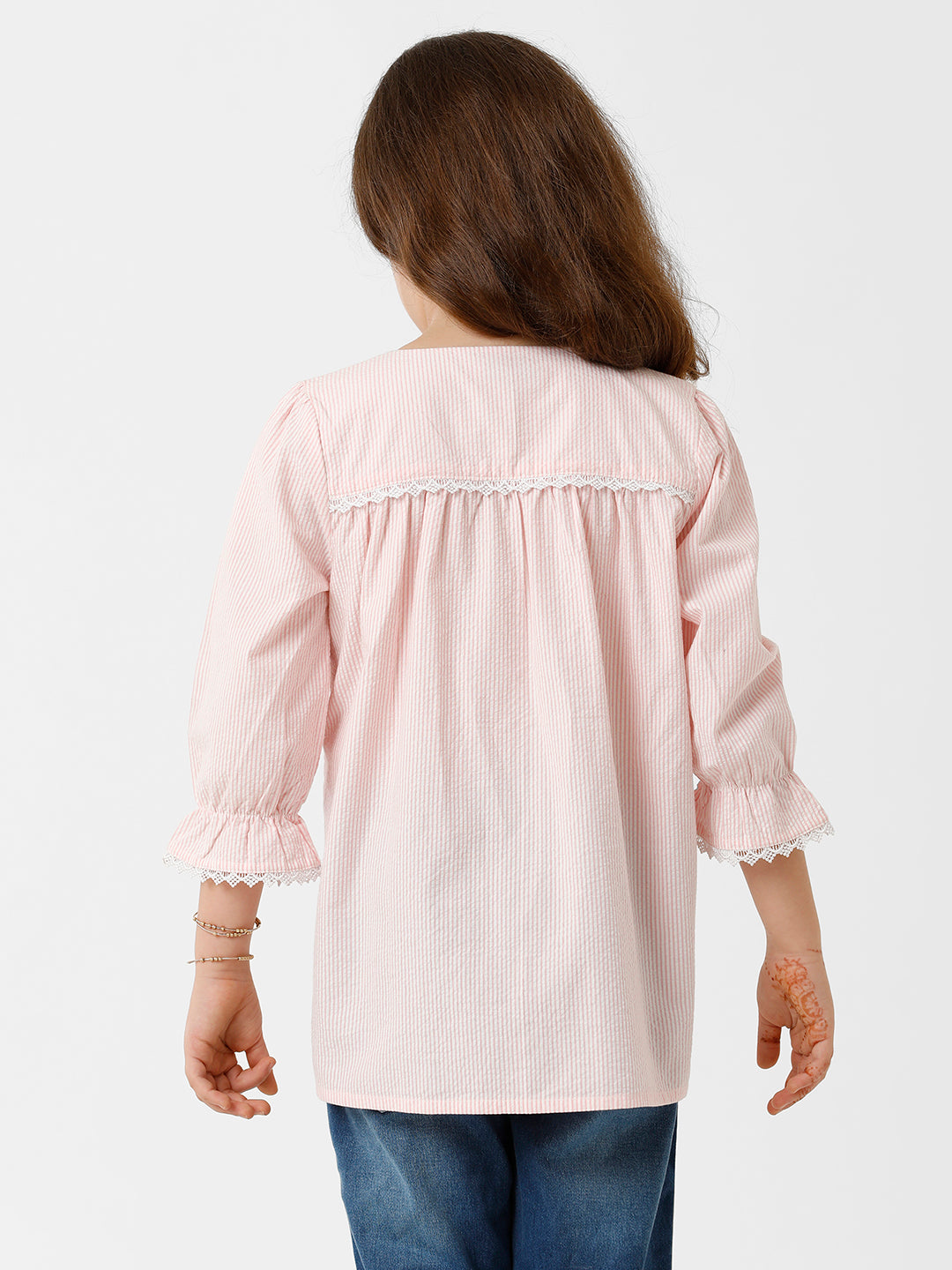 Girls Seersucker Striped Bow Top