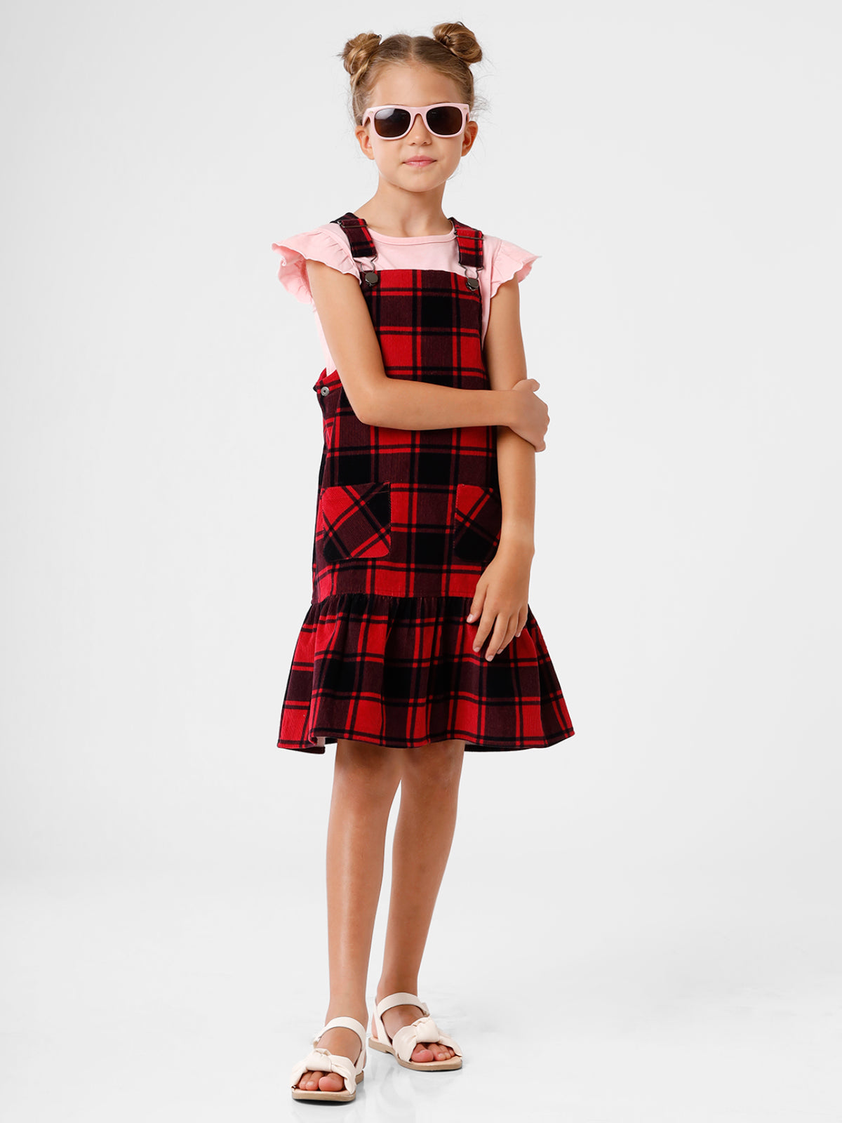 Red and Black Checks Cordrouy Pinafore Dress