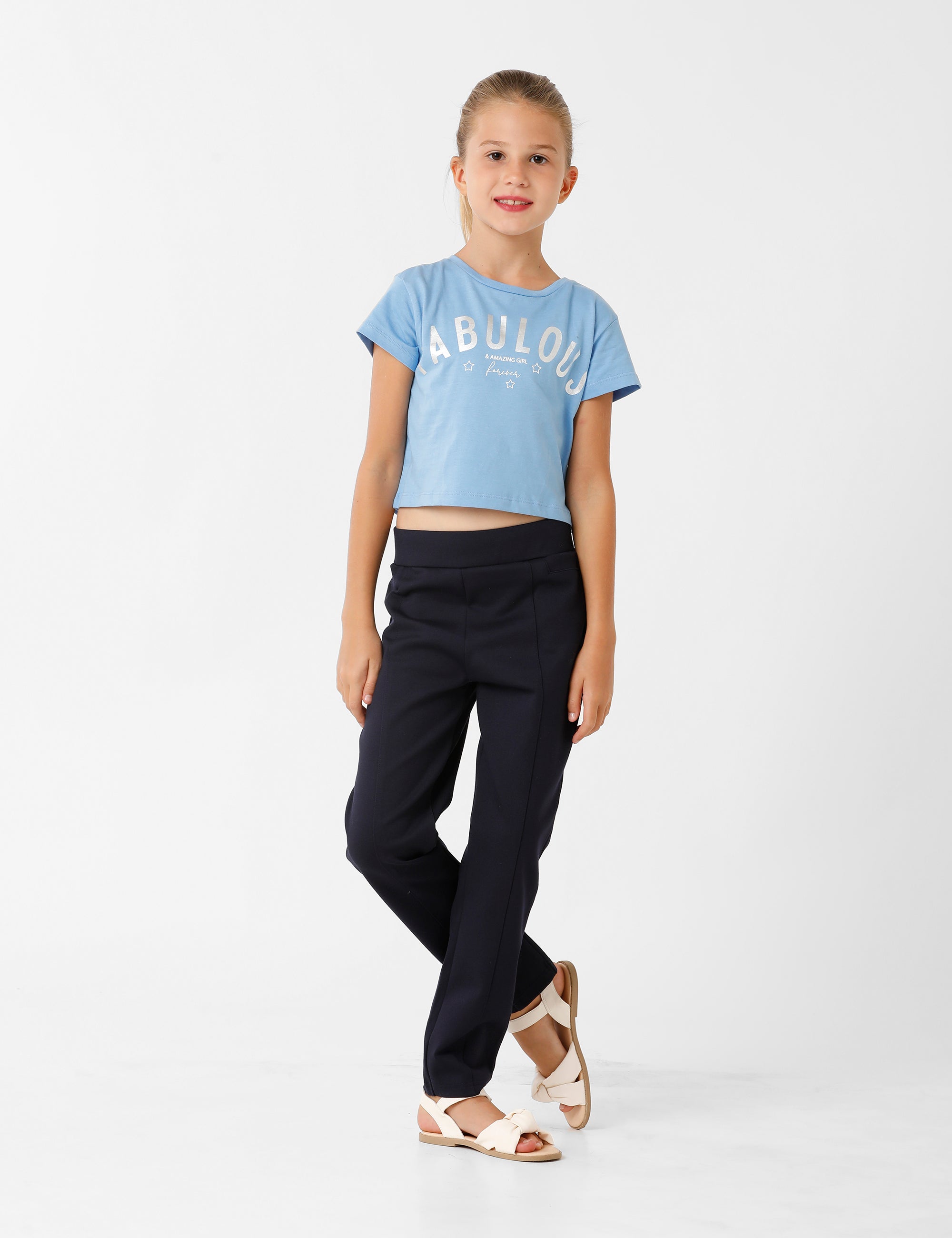 Printed Baby Blue Crop T-Shirt