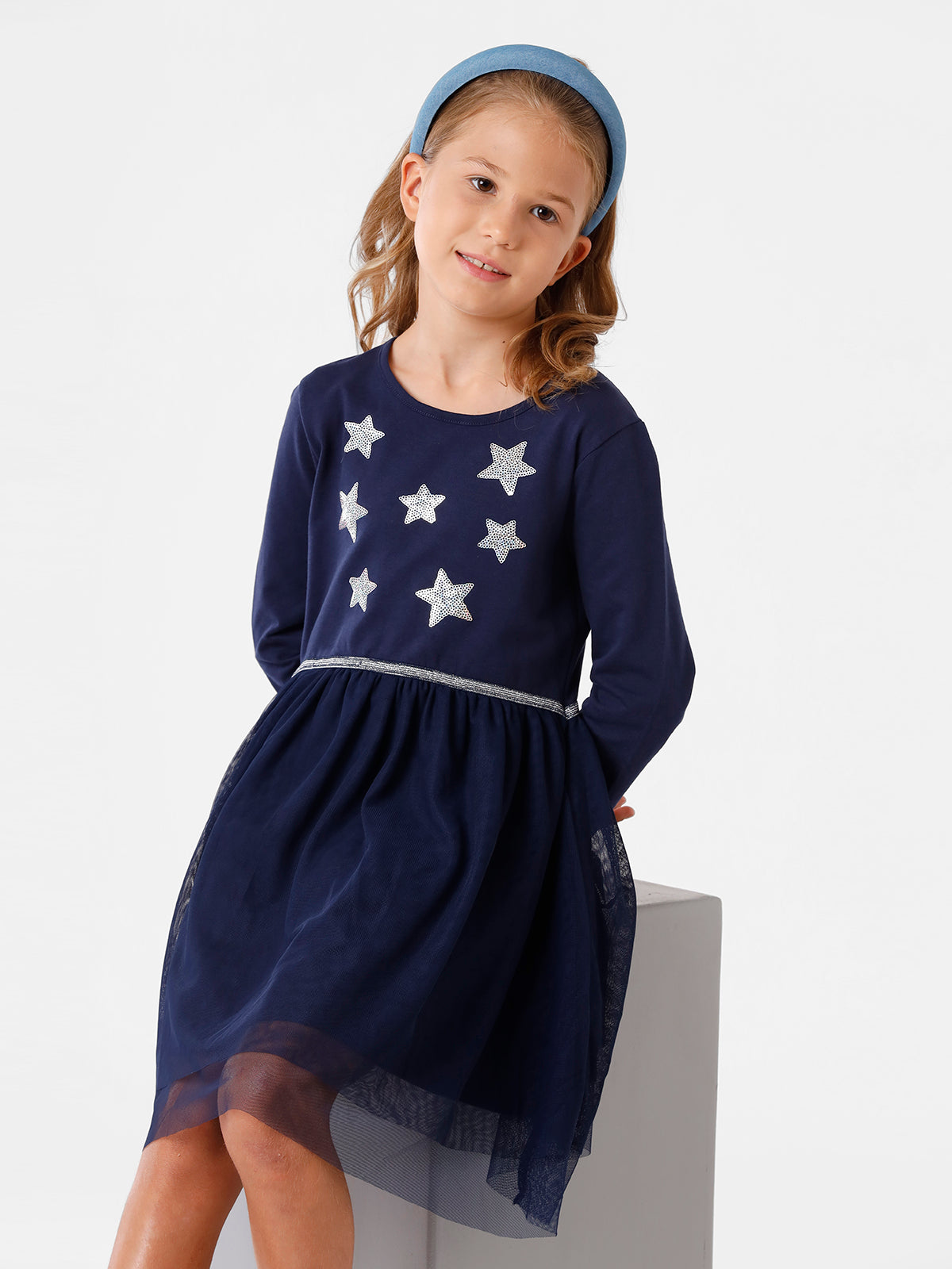 Net Dress with Star Embellishment