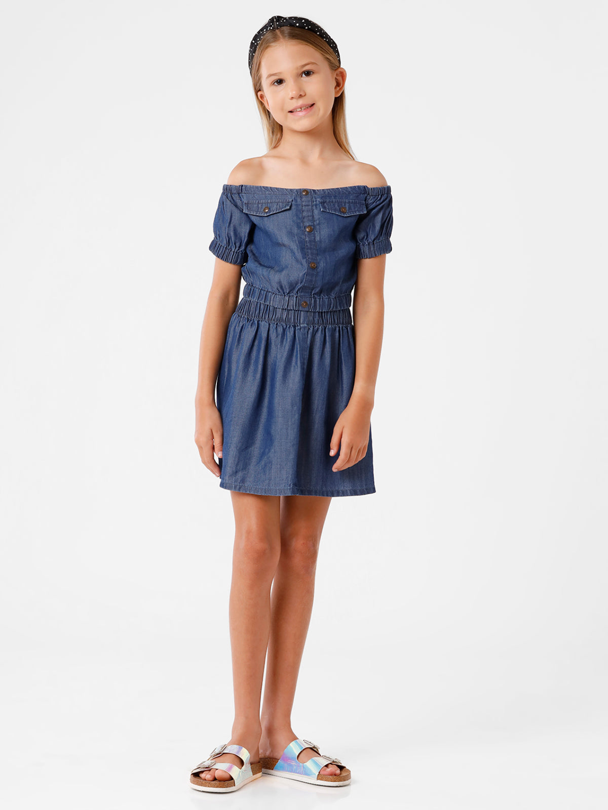 Denim Crop Top with Off Shoulder