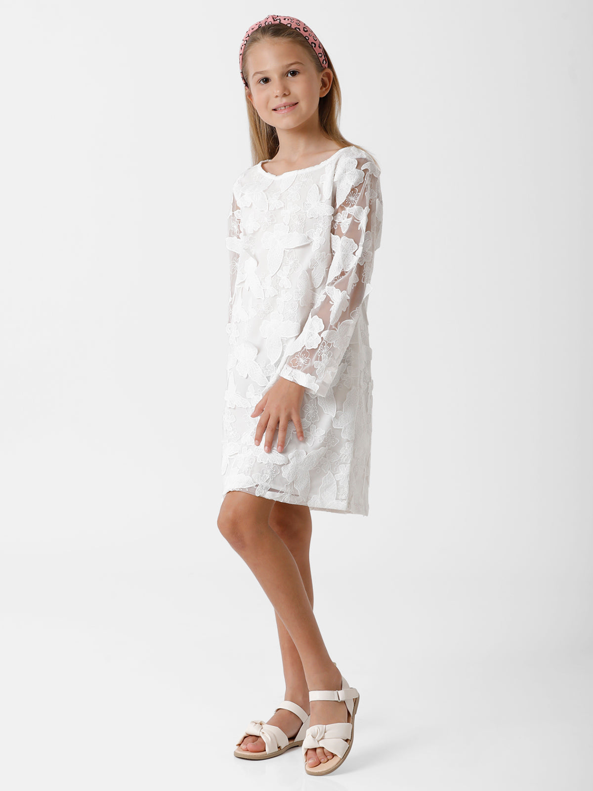 Butterfly Lace Shift White Dress