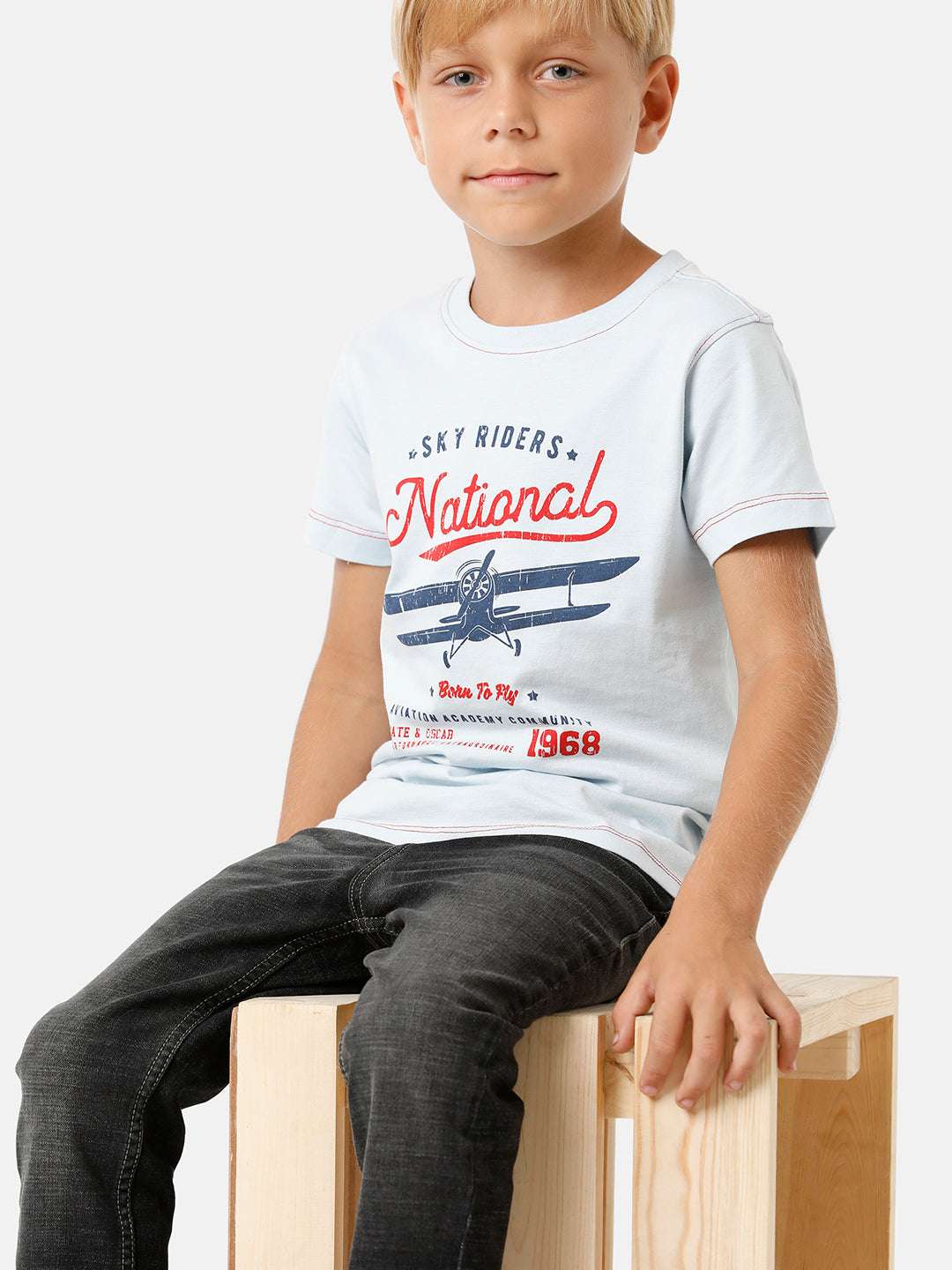 Boys Placement Printed T-shirt with Contrast Stitching