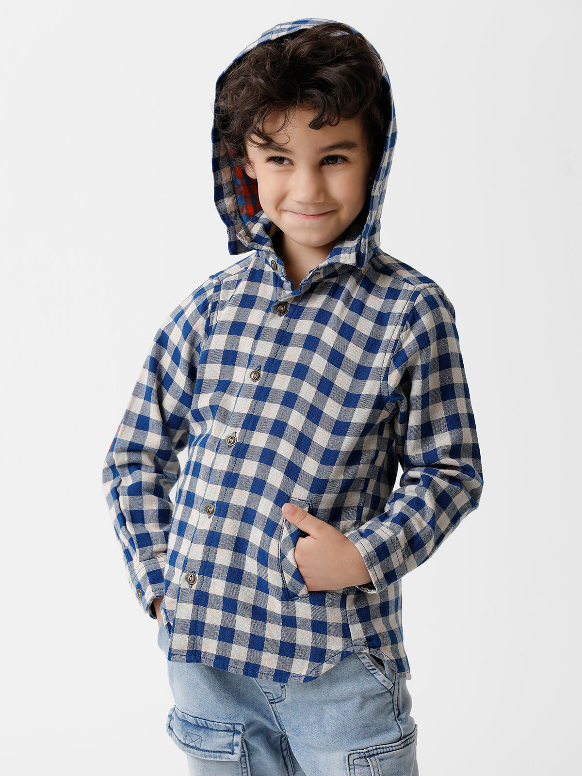 Blue Checked Hoodie Shirt