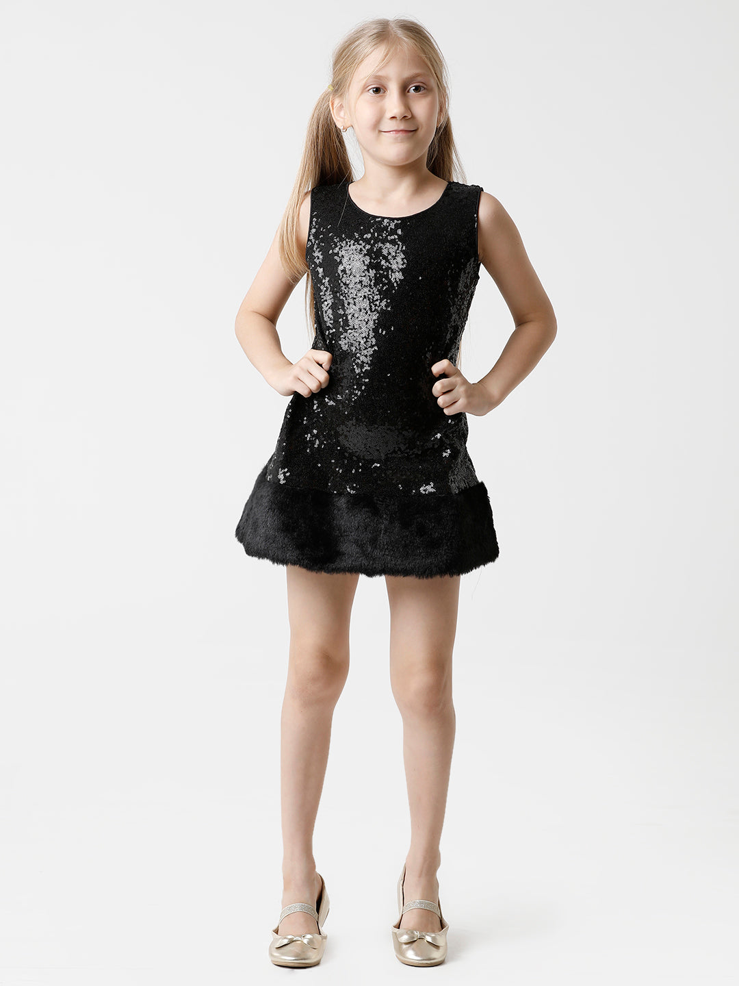 Furry Black Sequins Dress