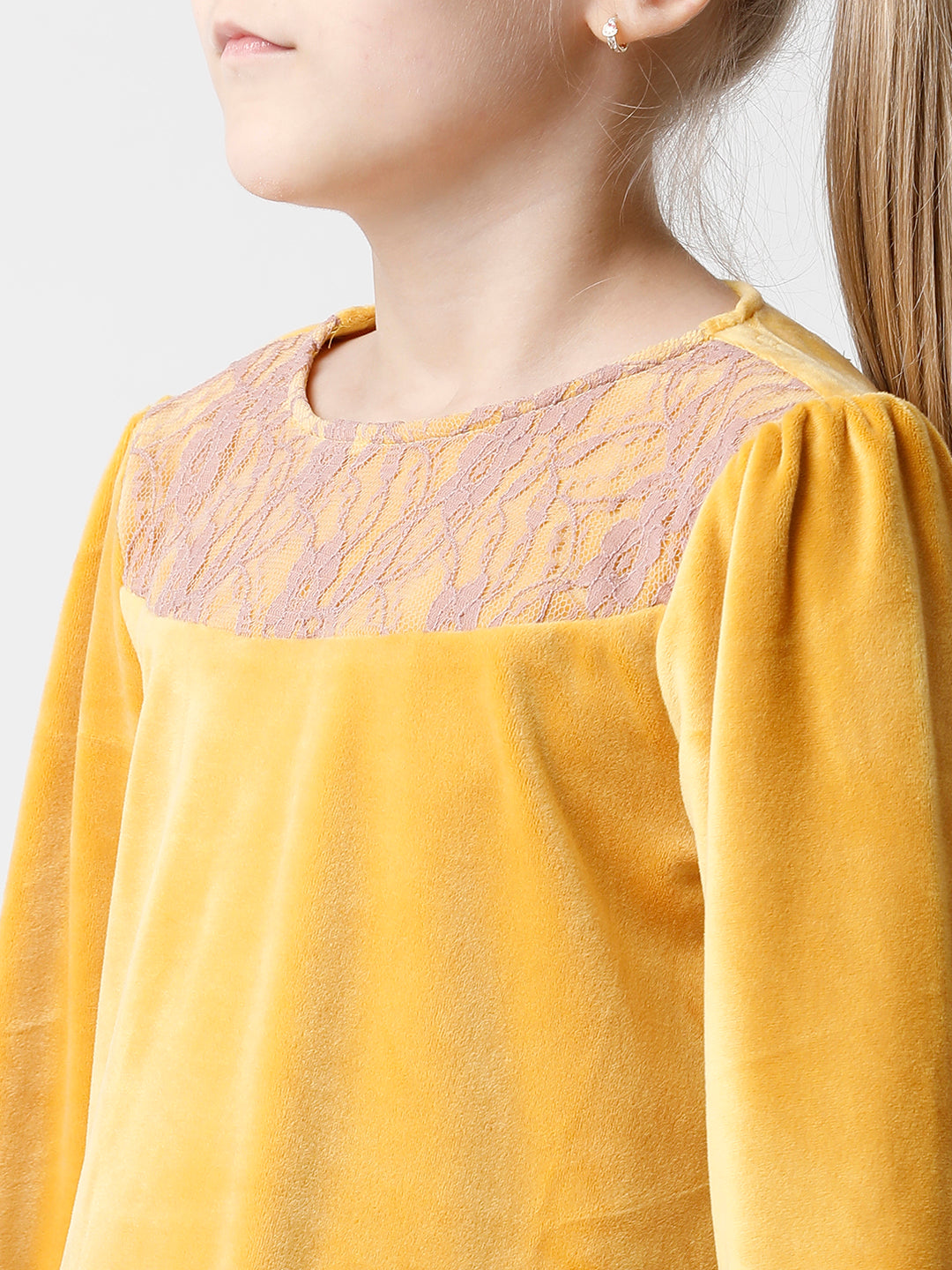 Mustard Velour Dress with Layered Bottom
