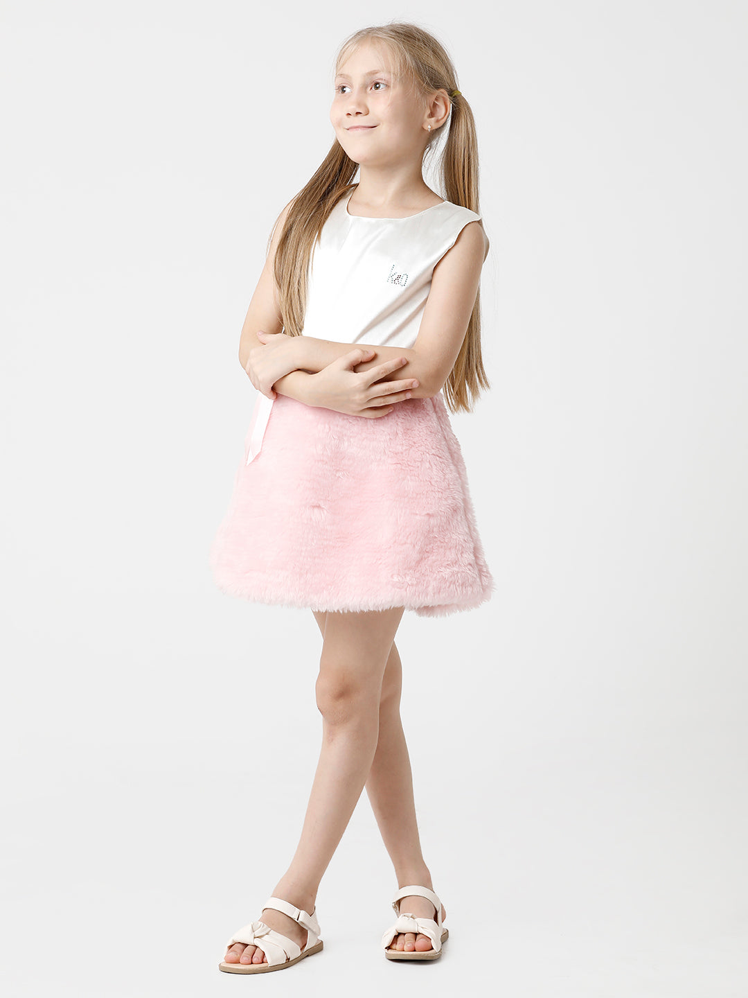 Fur Pink Dress with Satin Belt