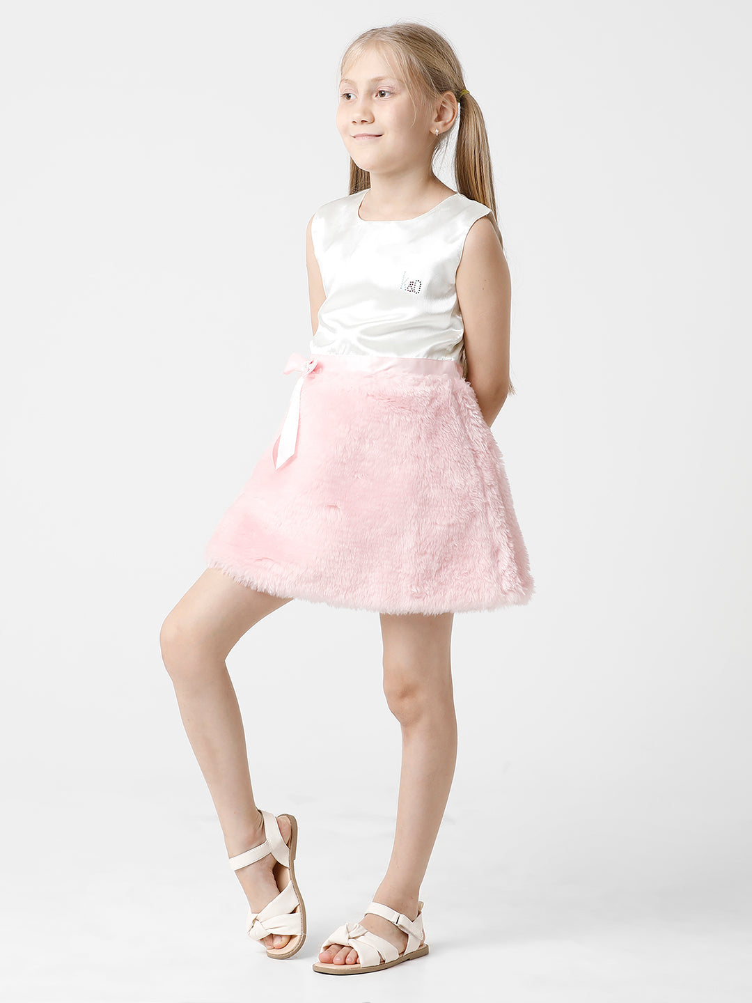 Fur Pink Dress with Satin Belt