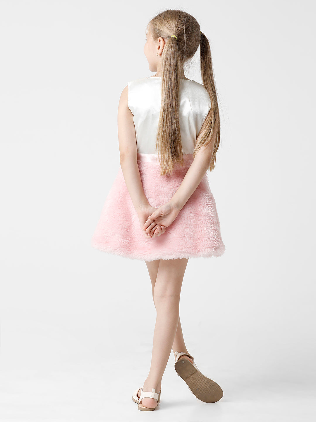 Fur Pink Dress with Satin Belt