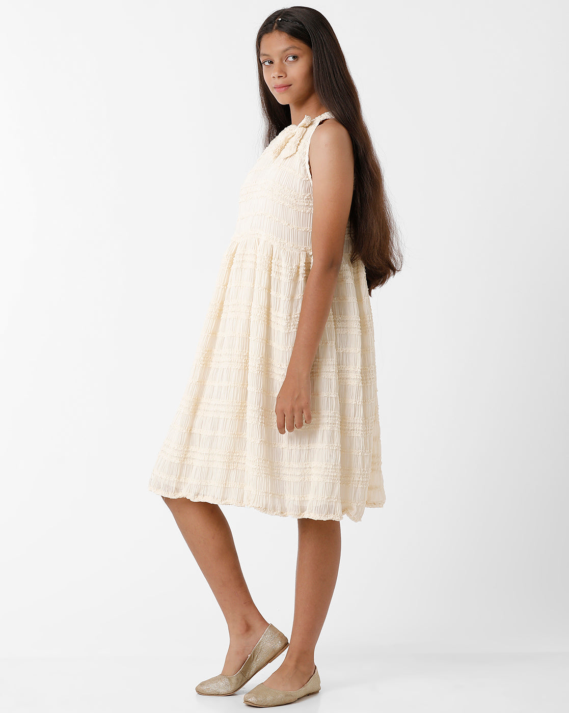 Off-White Pleated Dress