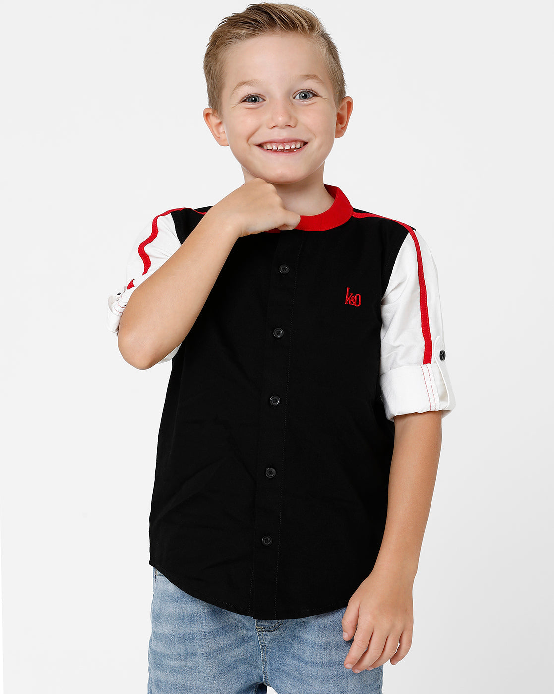 Black & Red Mandarin Collar Shirt