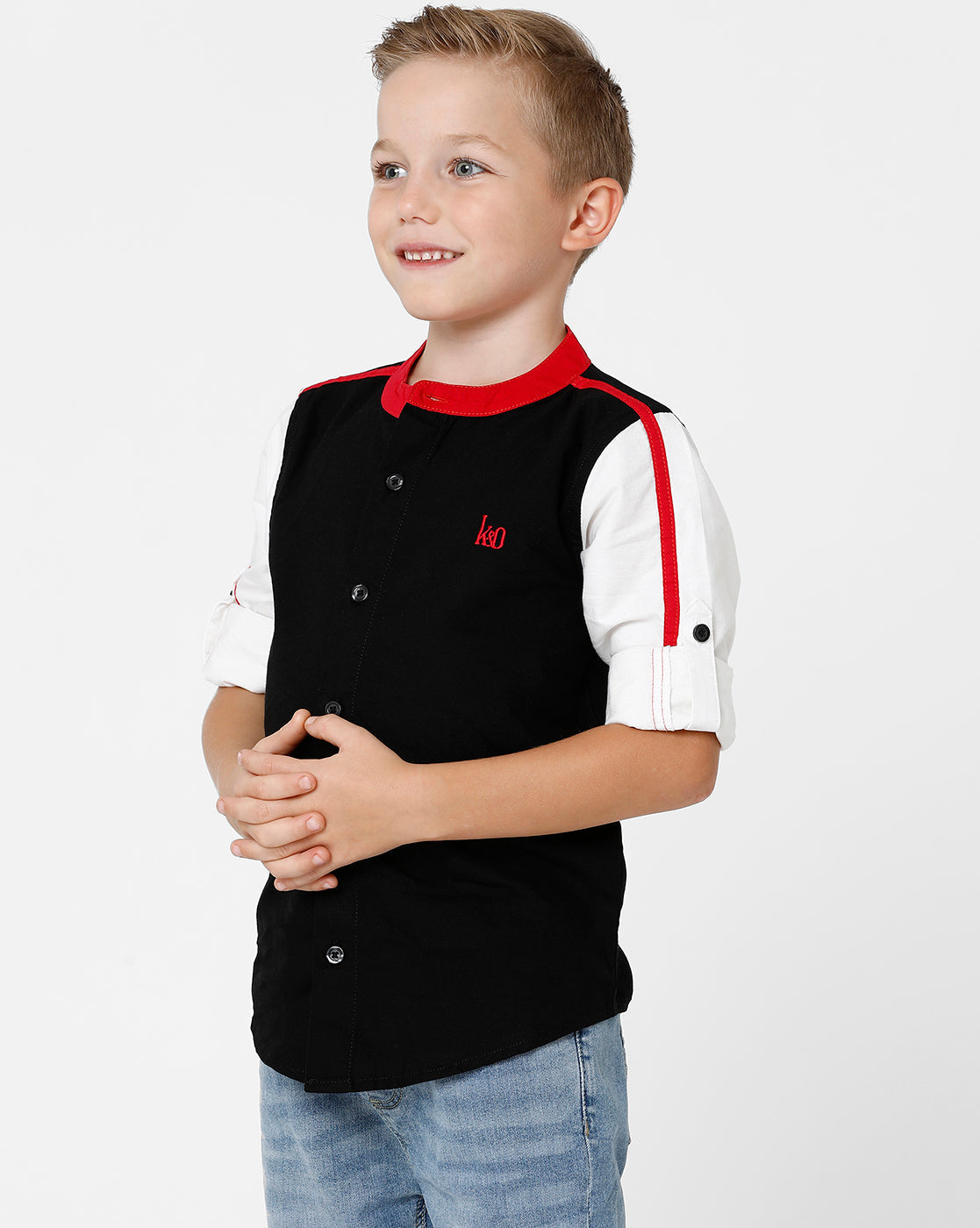 Black & Red Mandarin Collar Shirt