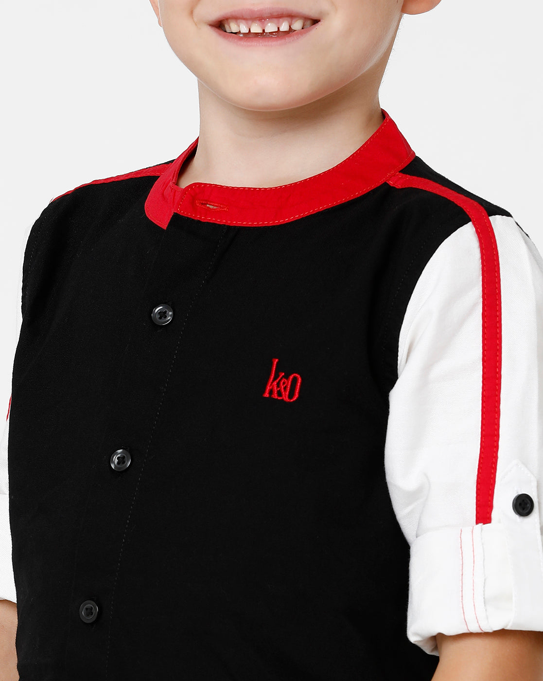 Black & Red Mandarin Collar Shirt