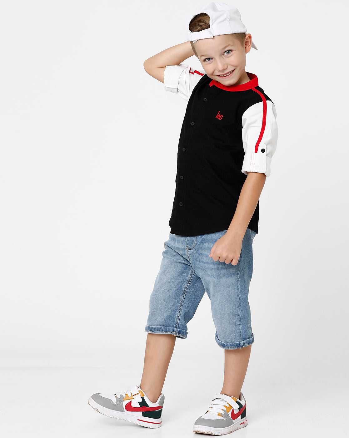 Black & Red Mandarin Collar Shirt