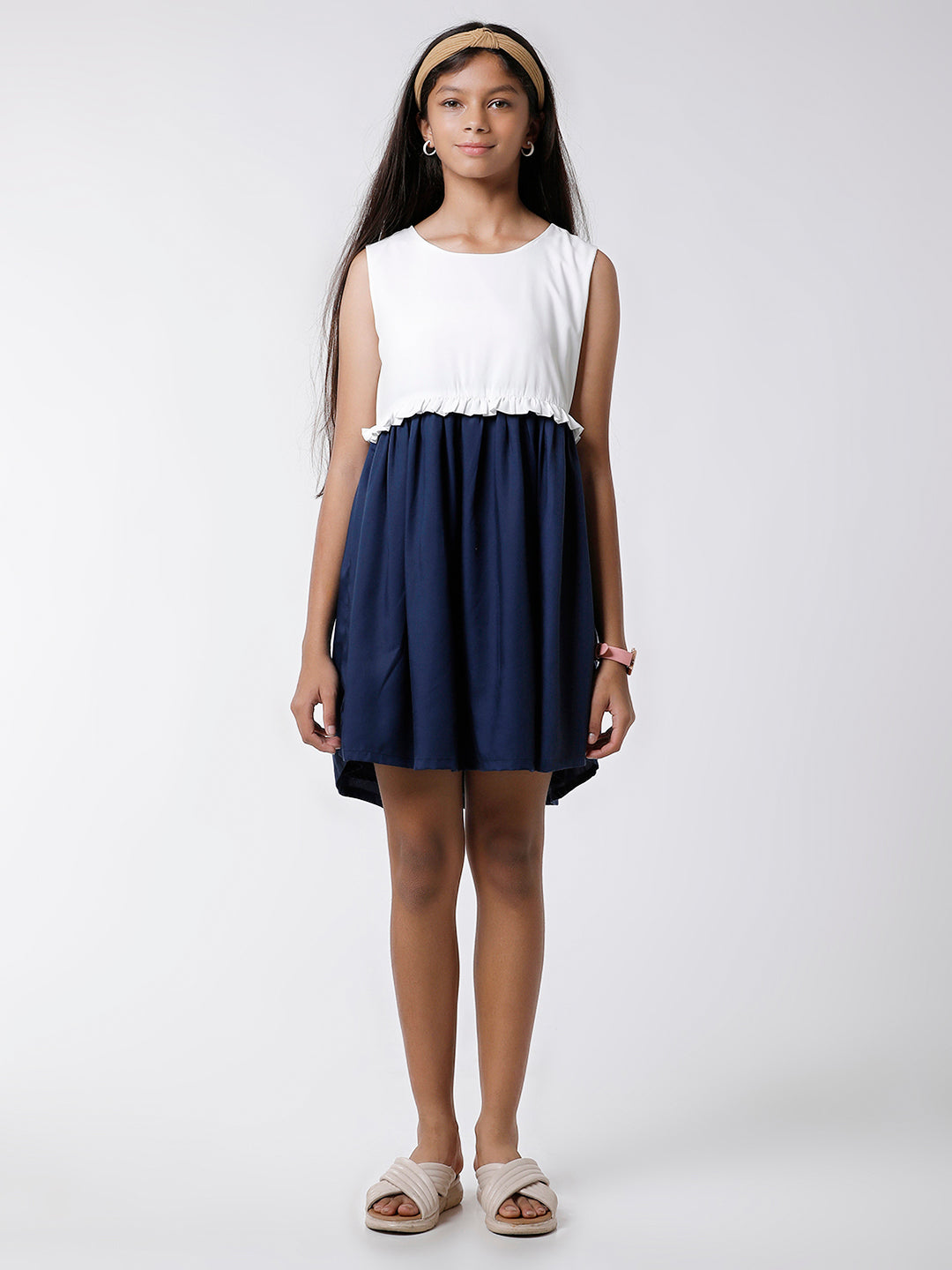 White and Navy Fit and Flare dress