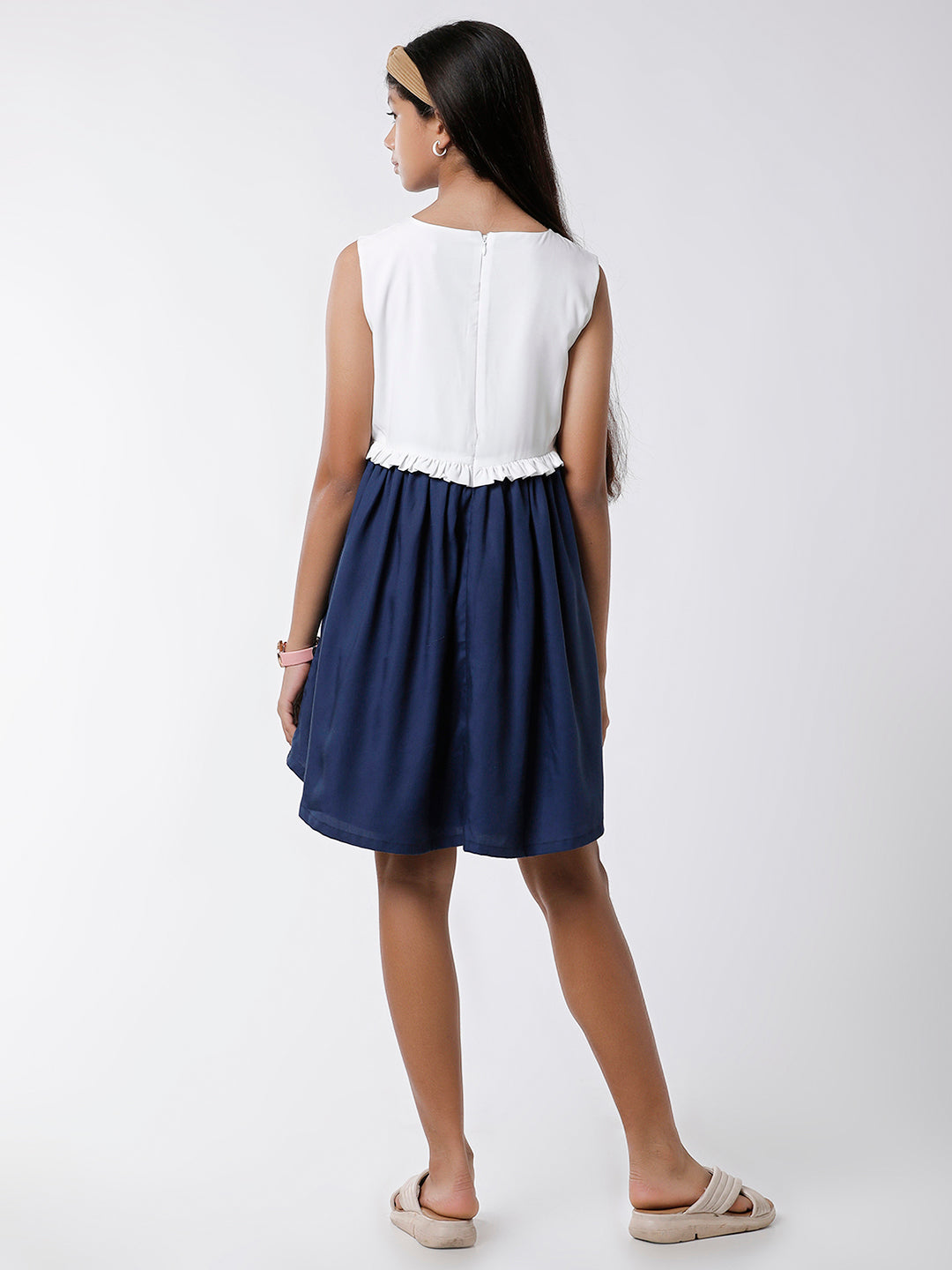 White and Navy Fit and Flare dress