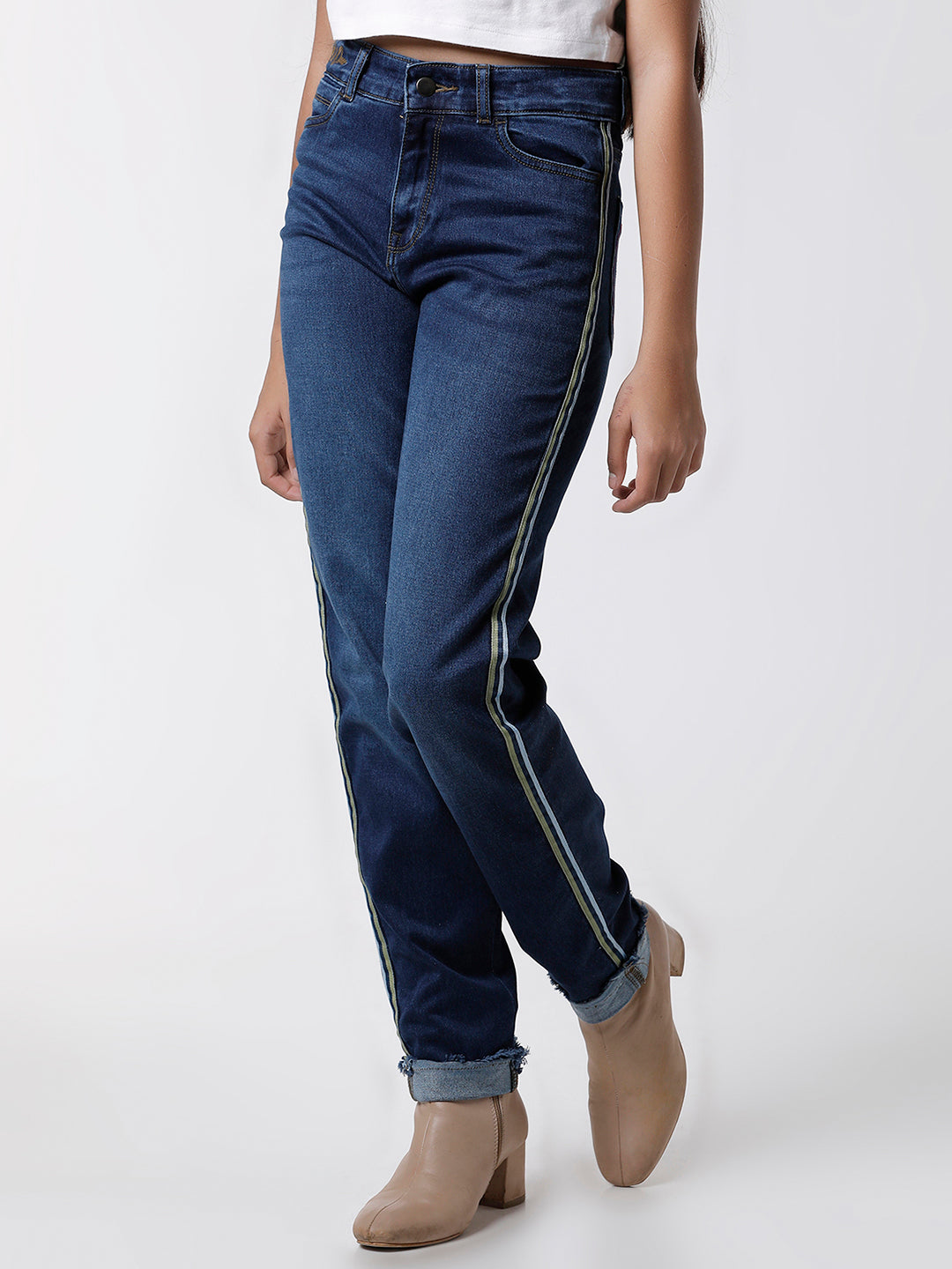 Girls Regular Fit Full Length Washed Jeans