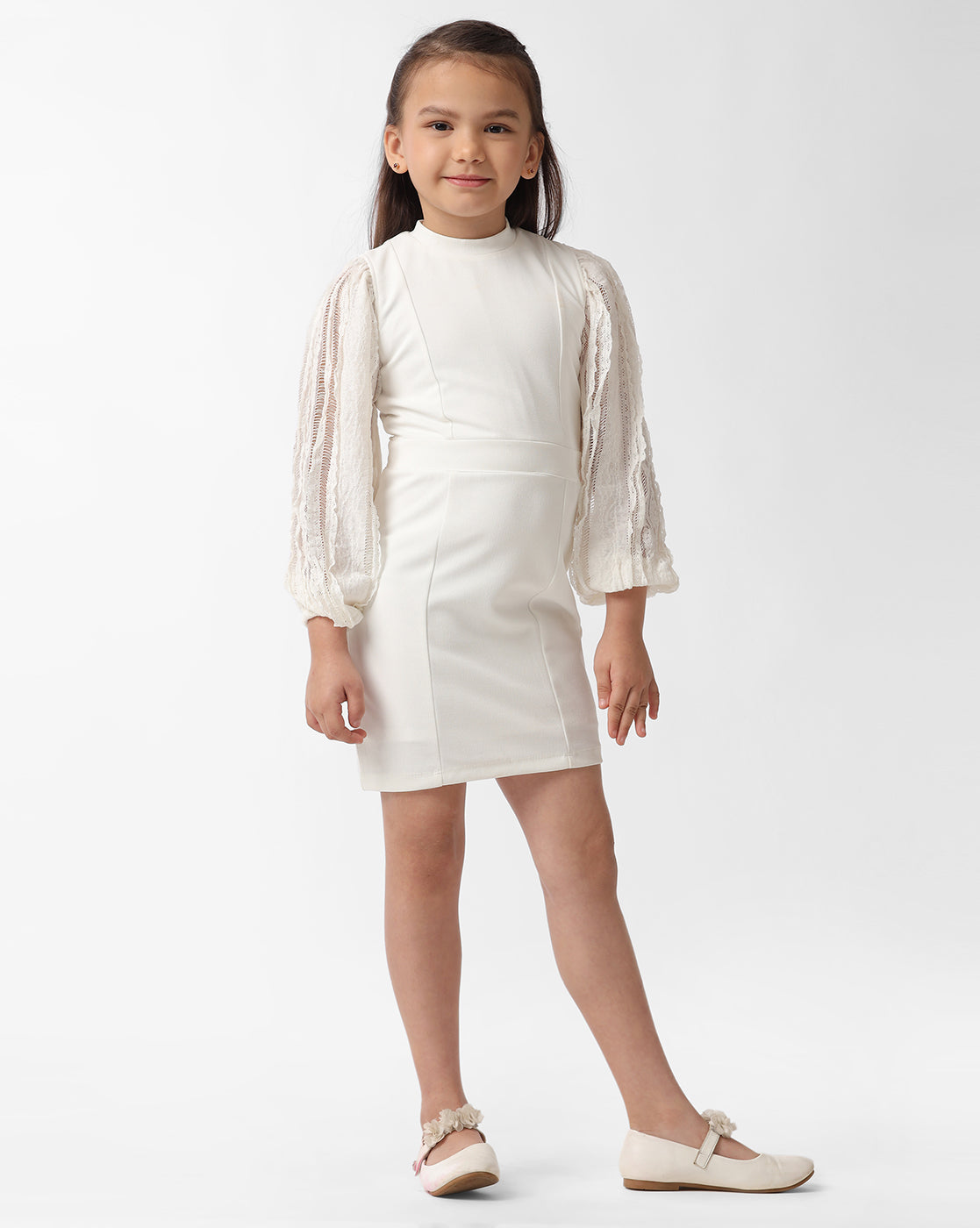 Girls Mesh Sleeved Fit Dress