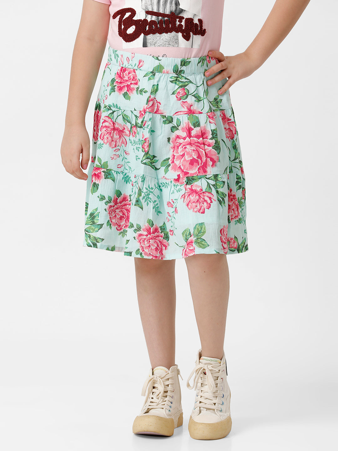 Girls Floral Printed Skirt