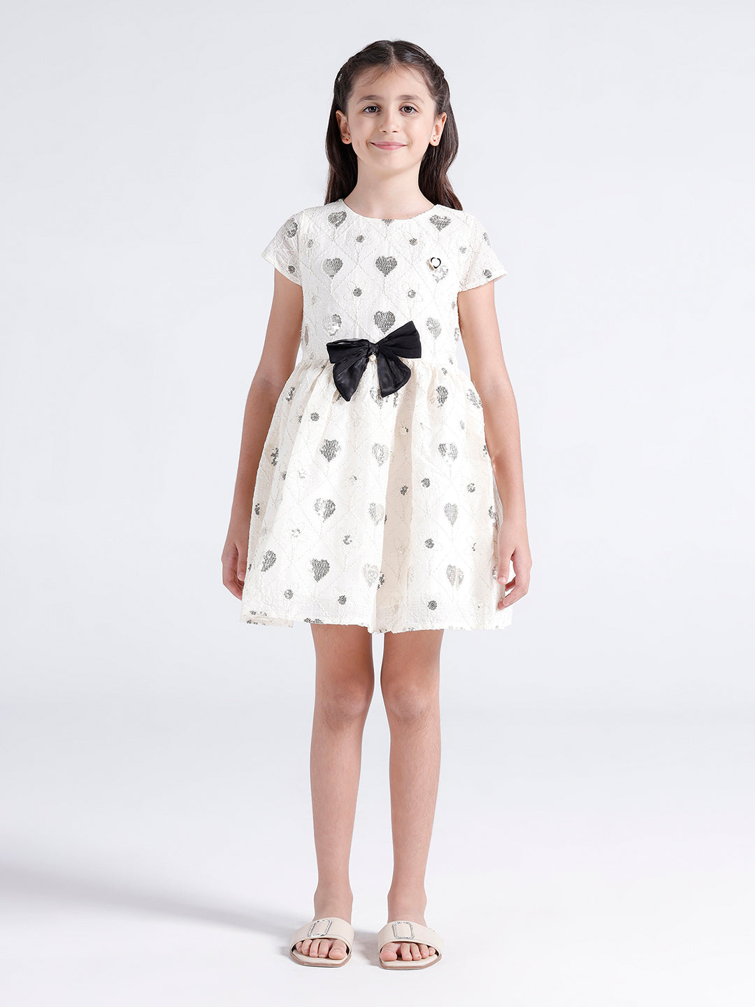 Girls dress with all over heart shape sequins emb