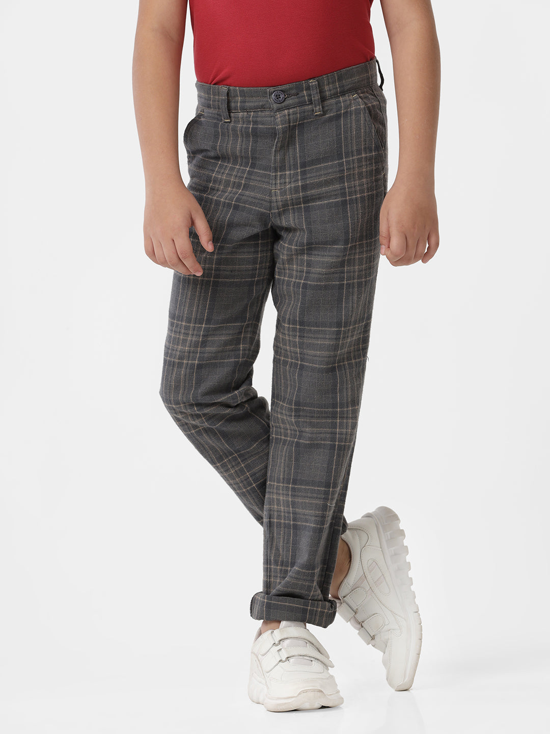 Buy Boys Navy Regular Fit Check Trousers Online - 449186 | Allen Solly