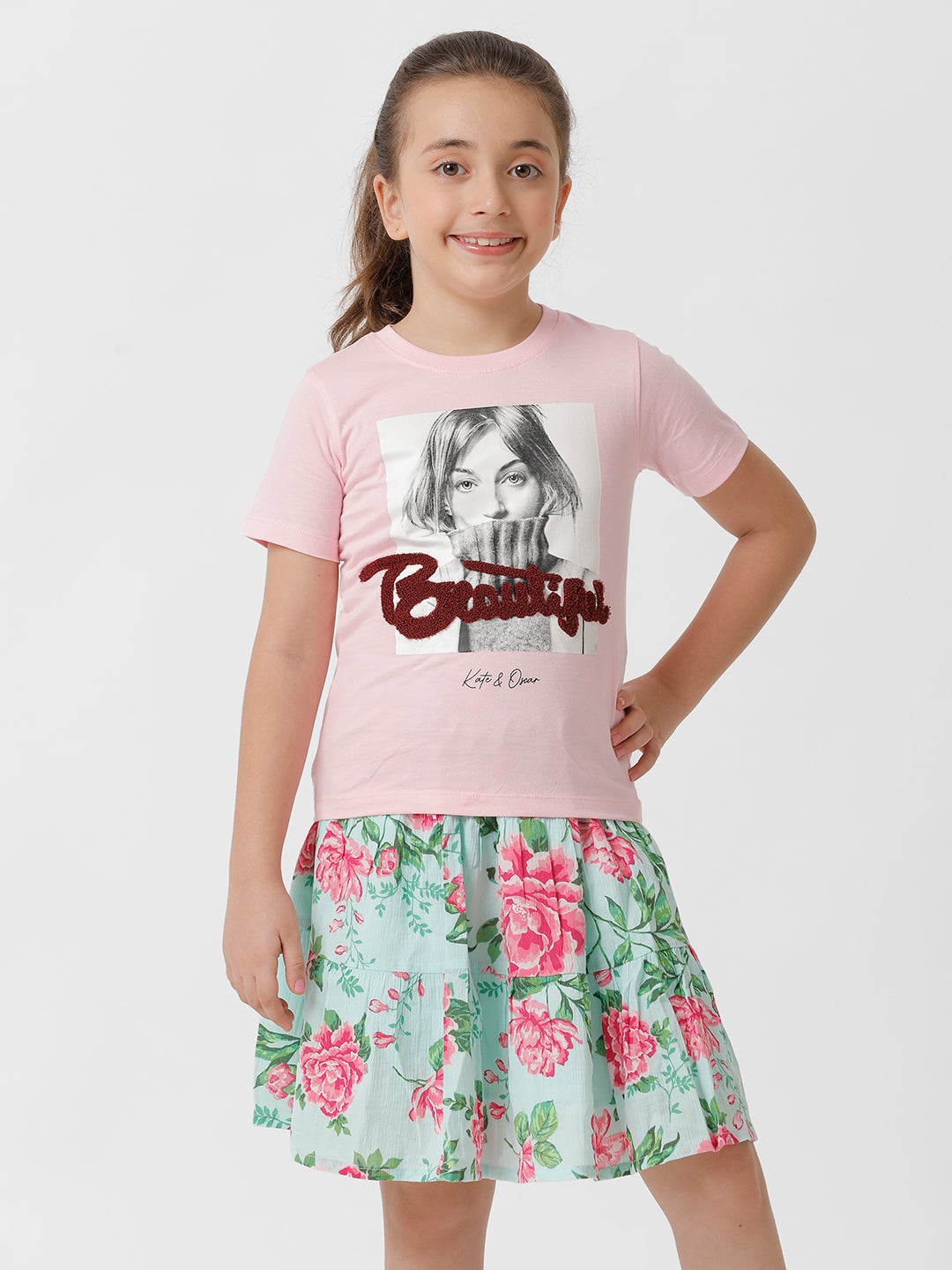 Girls Printed Embroidered T-Shirt