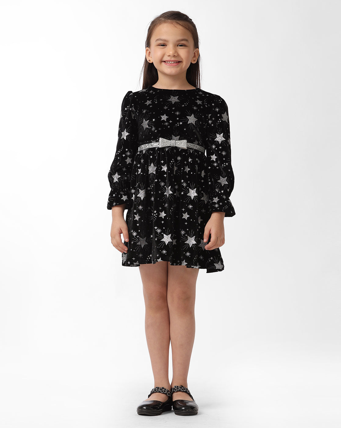 Girls Dress With All Over Glitter Print