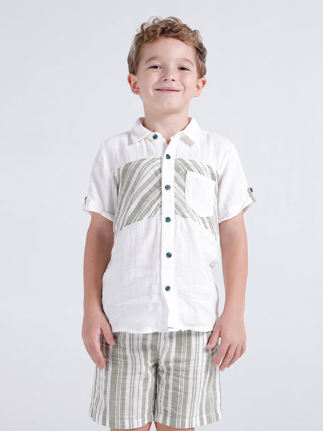 Boys Short sleeve shirt with stripe panel across front
