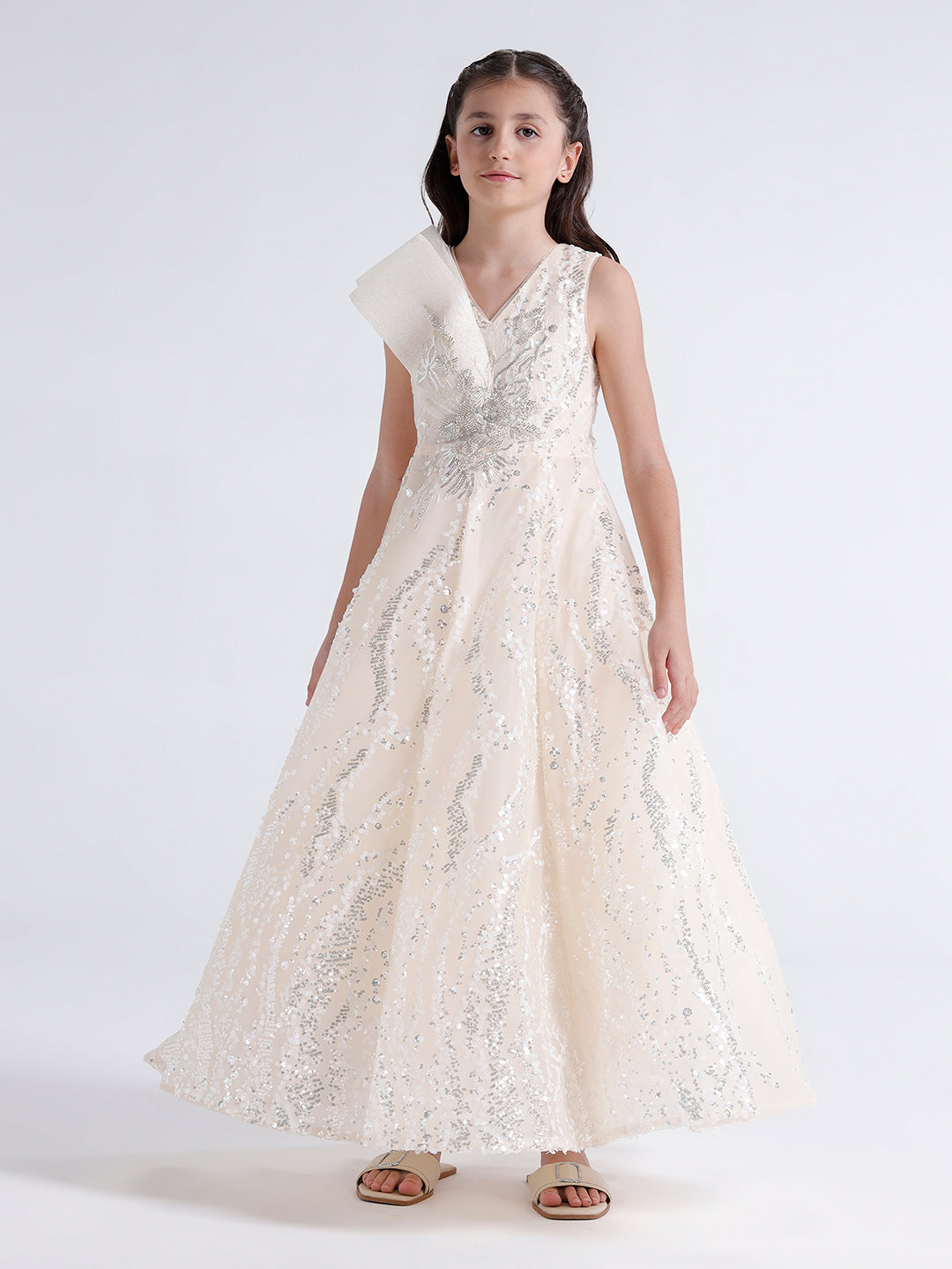 Girls long slim fit Dress with Glass bead embroidery