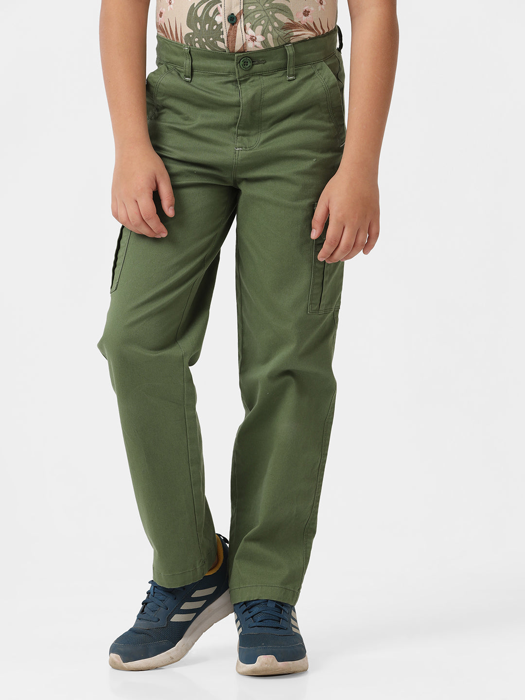 Boys Regular Fit Solid Cargo Trouser