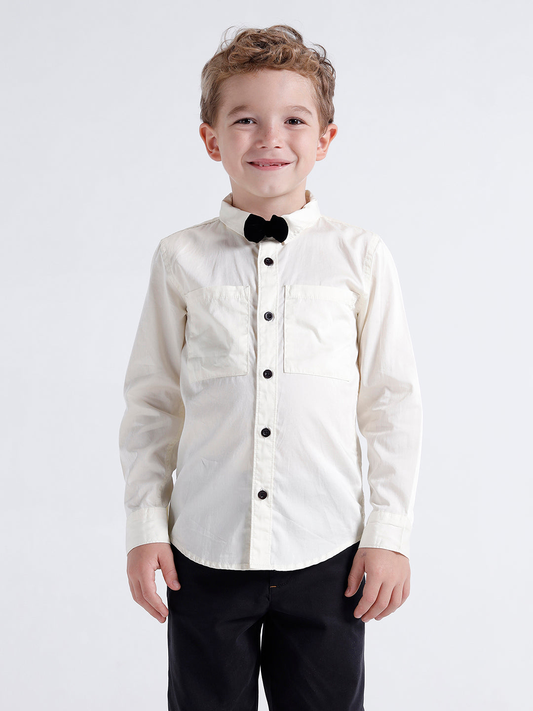 Boys long sleeve shirt with double pockets and Bow