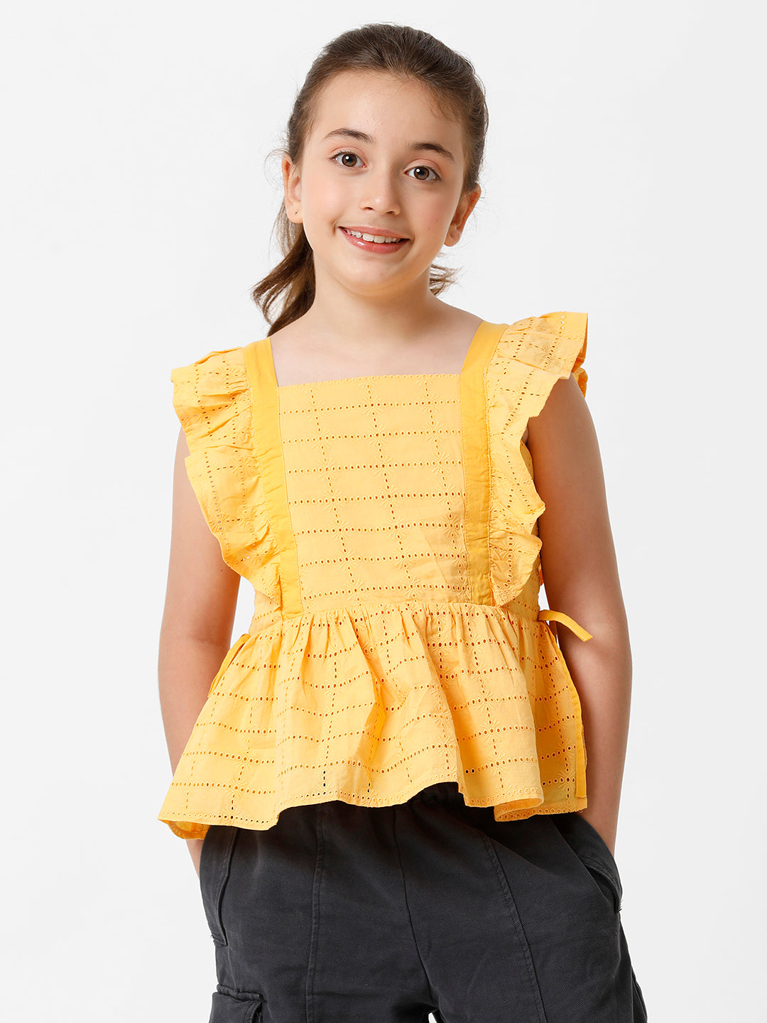 Girls Schiffli Embroidered Top