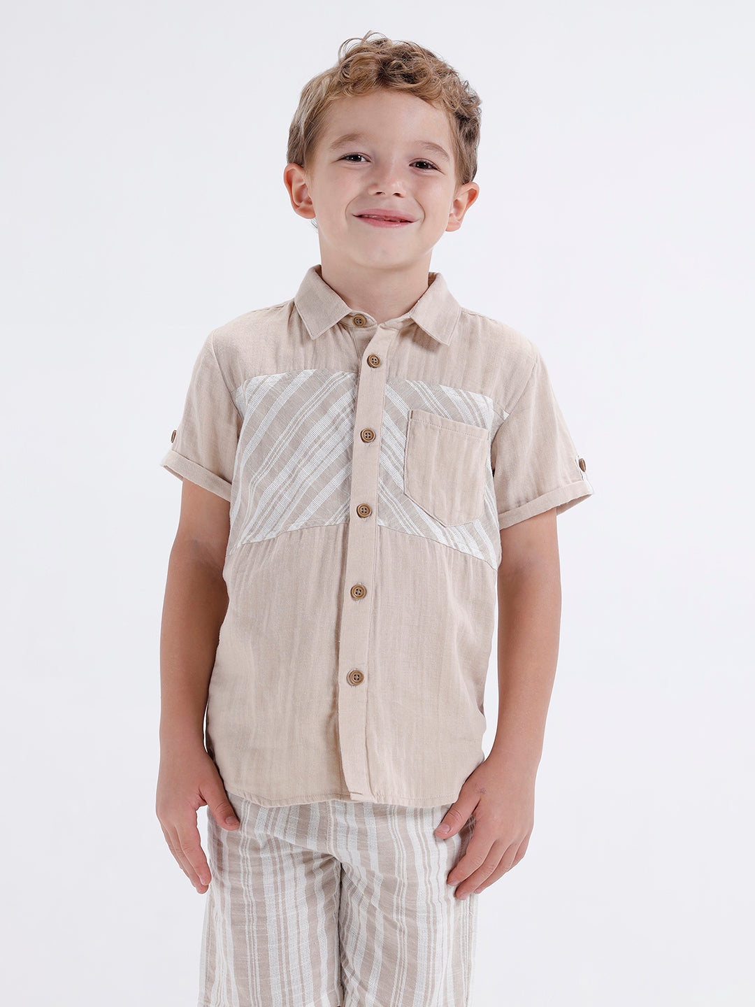 Boys Short sleeve shirt with stripe panel across front
